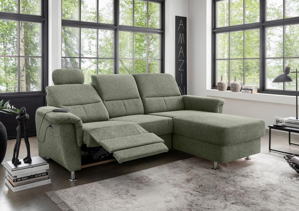 Ecksofa Mit Stauraum Parole Grün Chenille - Chromfarben/Grün, MODERN, Textil (231/165cm) - Livetastic