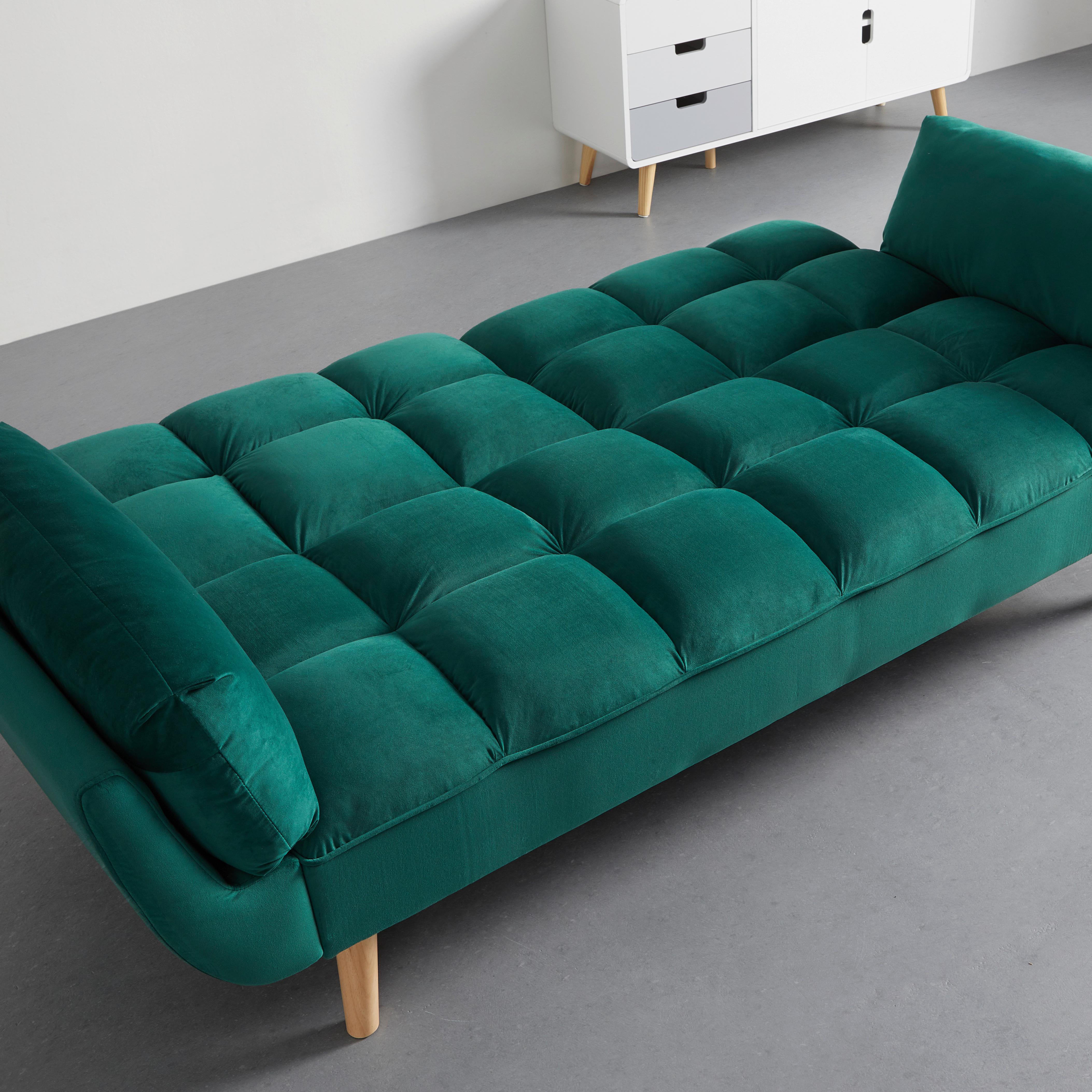 Rozkládací pohovka CORA, zelený samet, max. 360 kg - zelená/přírodní barvy, Moderní, dřevo/textil (214/92/81cm) - Bessagi Home
