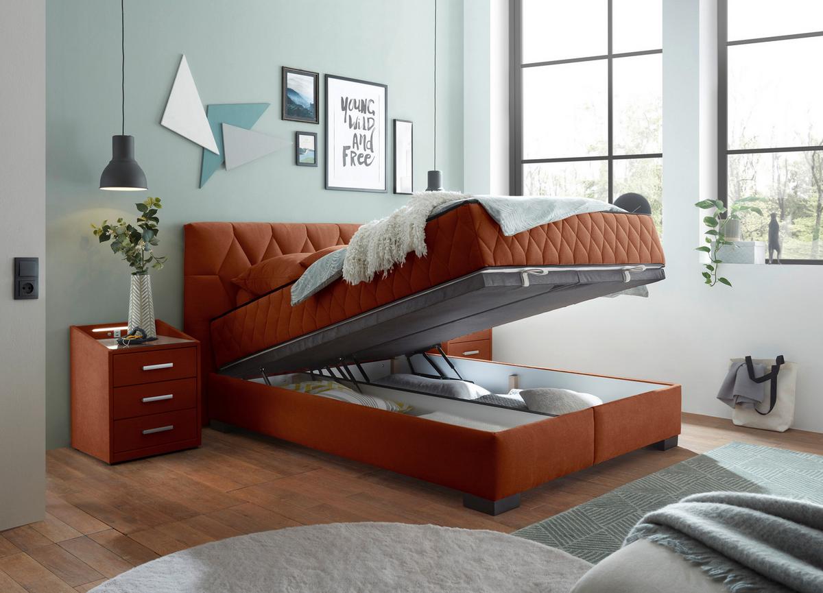 Boxbett Nagol B - Cognac/Schwarz, MODERN, Holzwerkstoff/Textil (140/200cm) - MID.YOU