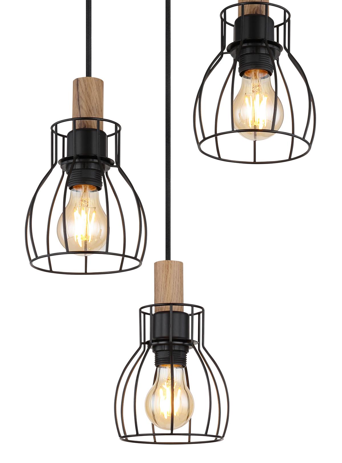 Hängeleuchte 15326-3h1 - Dunkelbraun/Schwarz, KONVENTIONELL, Holz/Metall (35,5/120cm) - Globo