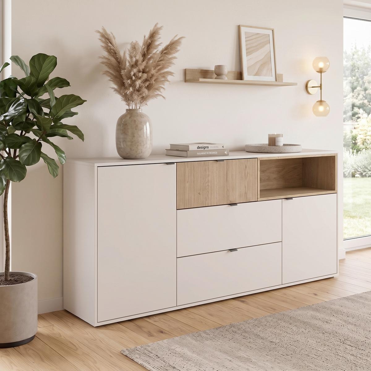 Kommode Samm Eichefarben; Beige B: 183,6 cm - Eichefarben/Beige, Trend, Holzwerkstoff (183,6/86,5/40cm)