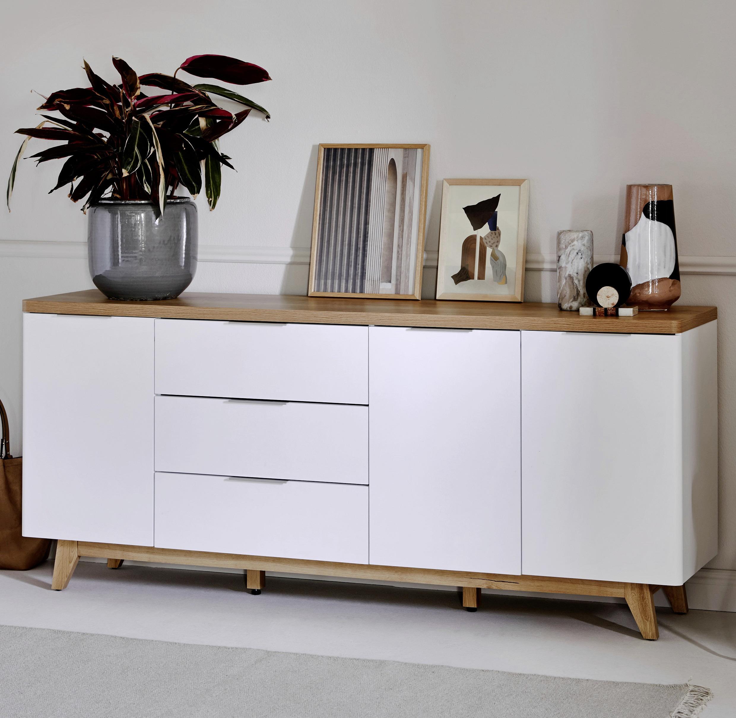 Sideboard 180 Cm Libre Sb 180 Weiß/eichefarben - Eichefarben/Weiß, KONVENTIONELL, Holzwerkstoff (180/77/39cm) - Livetastic