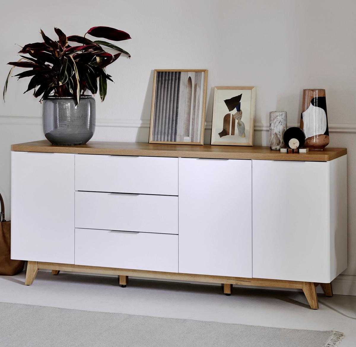 Sideboard 180 cm Libre Sb 180 Weiß/Eichefarben - Eichefarben/Weiß, KONVENTIONELL, Holzwerkstoff (180/77/39cm) - Livetastic