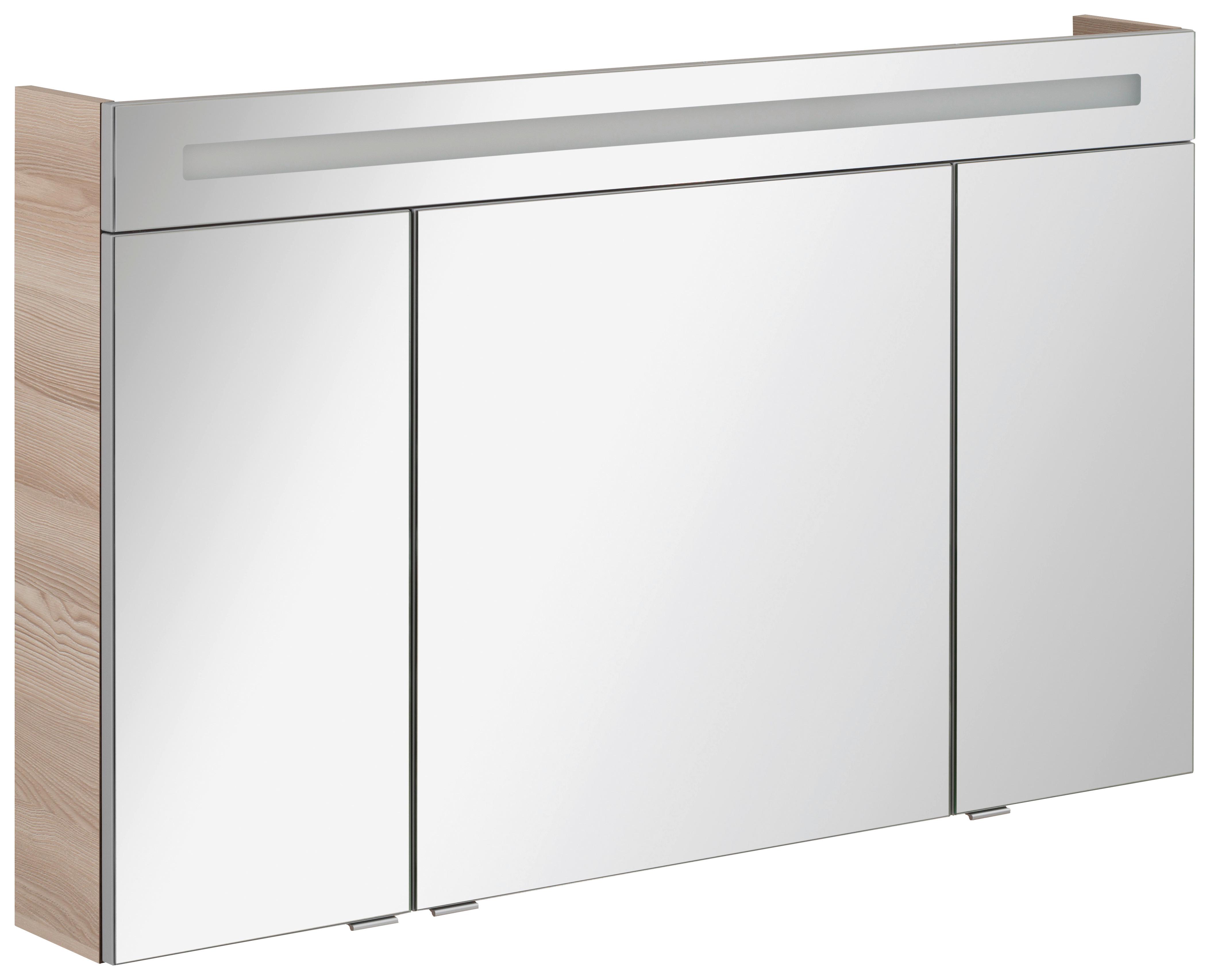 Spiegelschrank B.clever Mit Led 3-Türig BxHxT: 120x71x16 cm - Eschefarben, MODERN, Glas/Holzwerkstoff (120/71/16cm) - MID.YOU