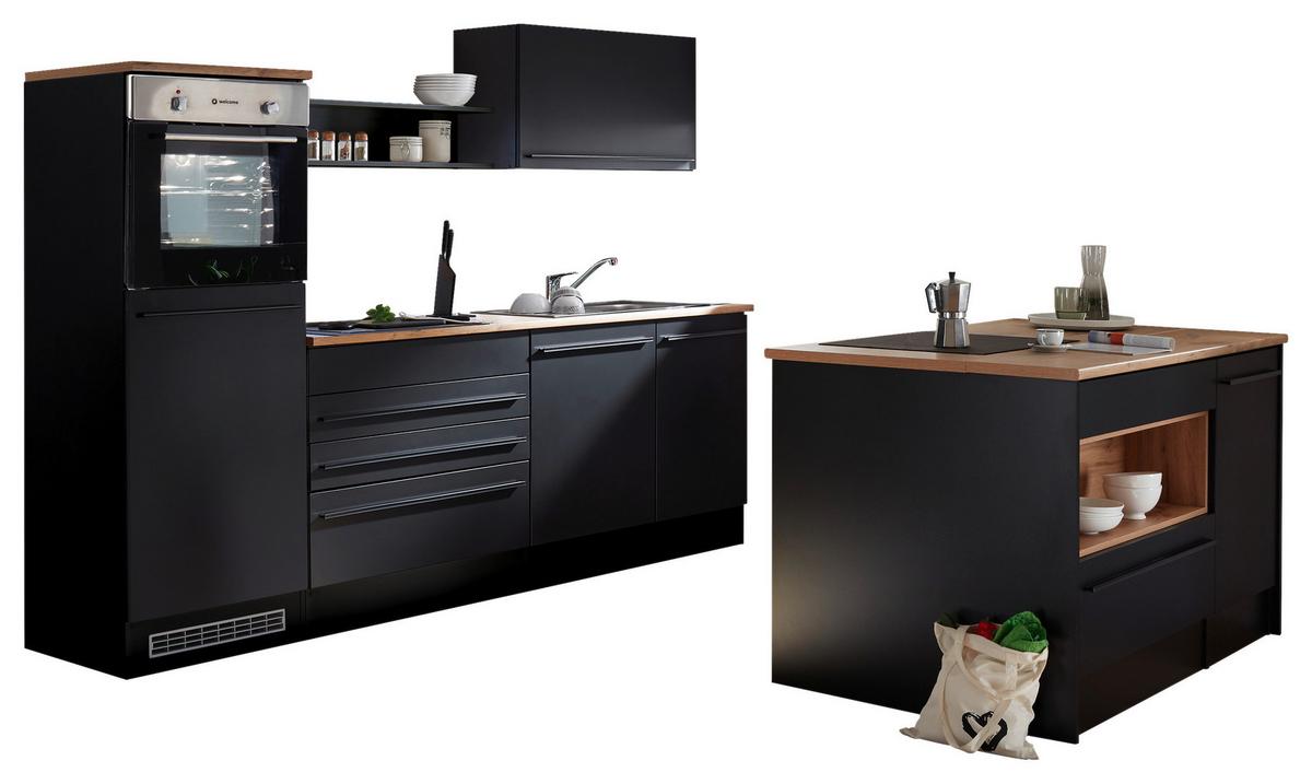 Kuchynský ostrovček JACQUELINE, šírka 145 cm - čierna/farba duba, Konventionell, kompozitné drevo/plast (145/90/90cm) - MID.YOU
