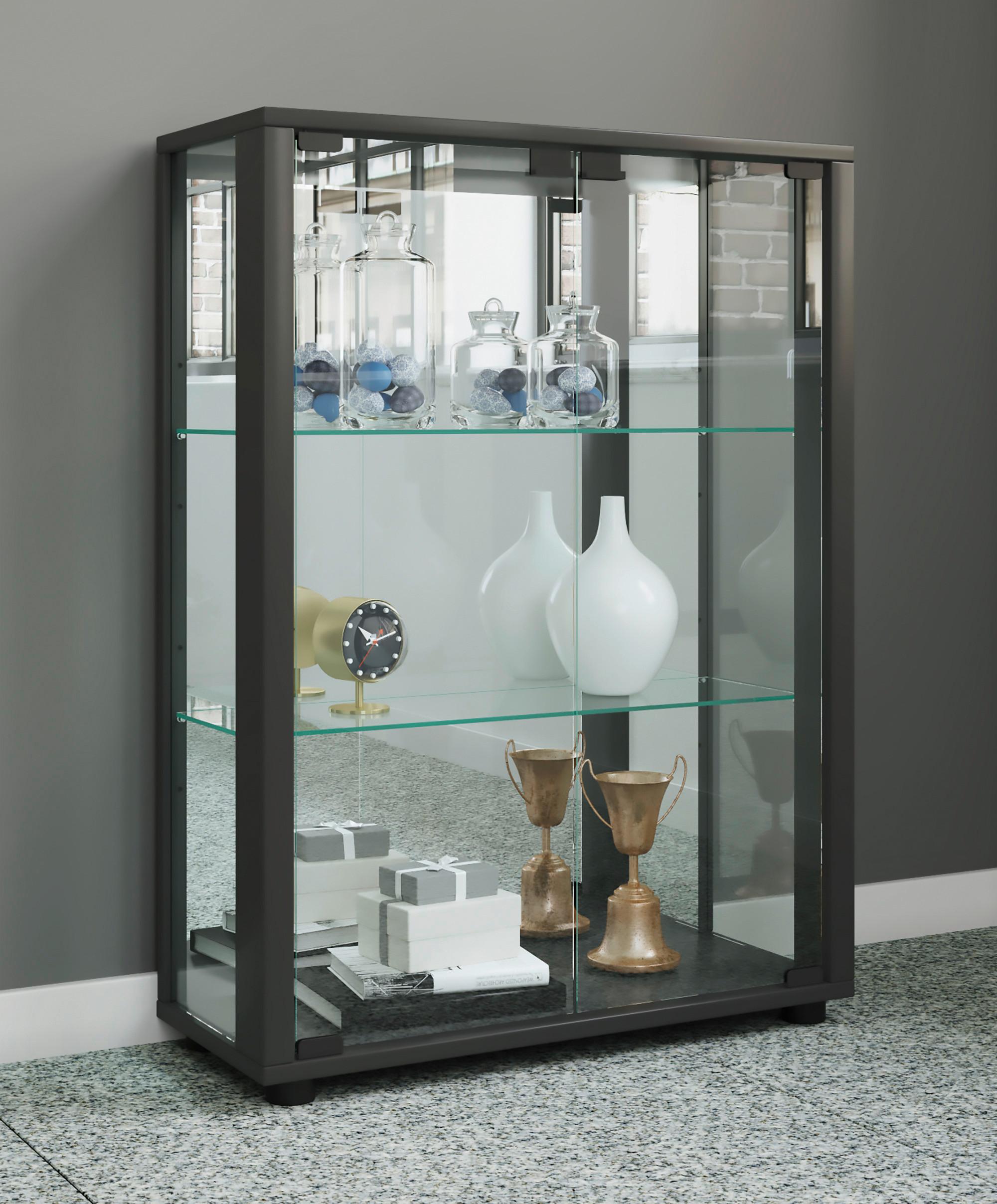 Vitrína SINTALO - černá, Moderní, kompozitní dřevo/plast (60/80/25cm) - MID.YOU
