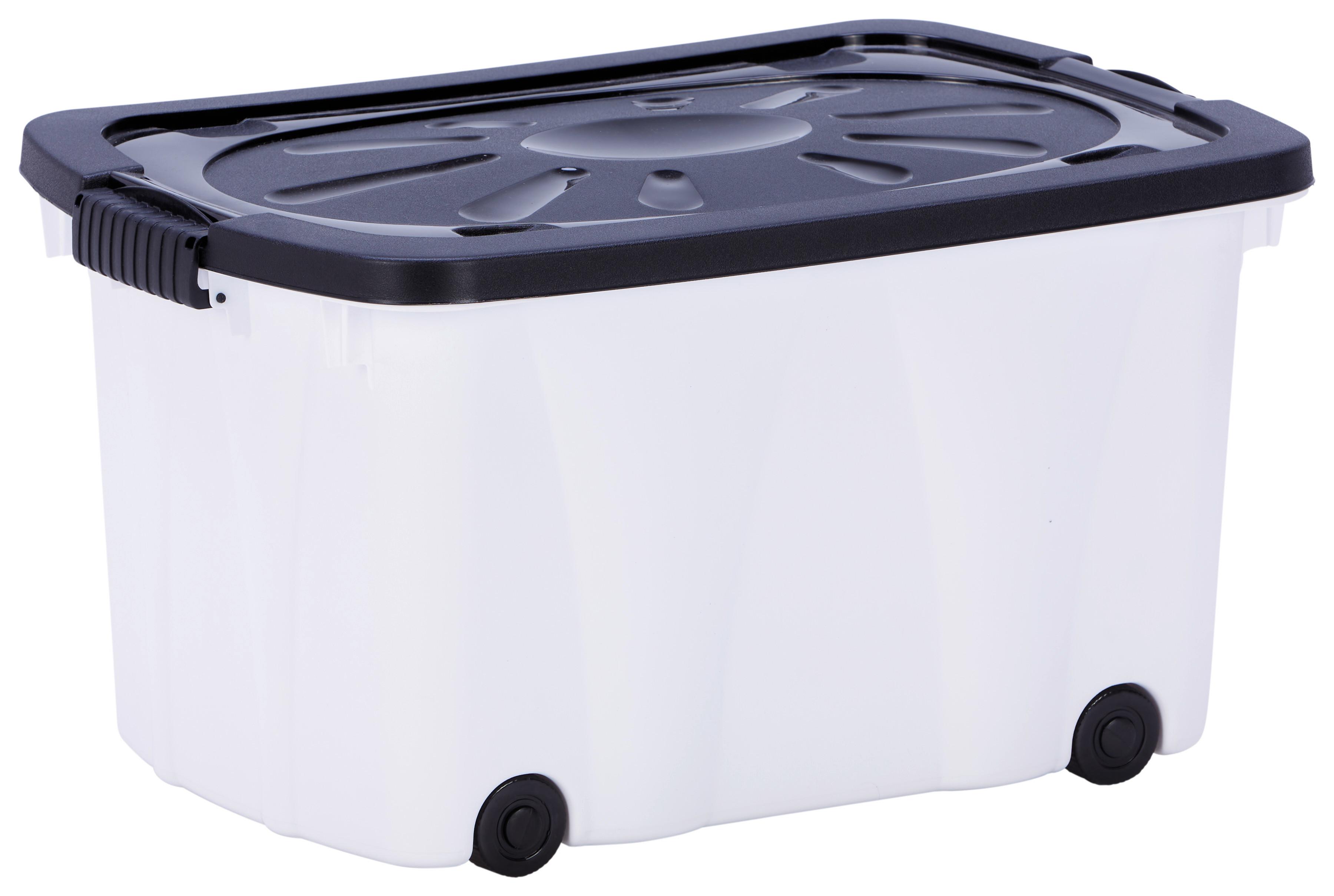 Aufbewahrungsbox Klipper Mit Deckel Kunststoff 58x37x31 cm - Schwarz/Weiß, Basics, Kunststoff (58/37/31cm) - Homezone