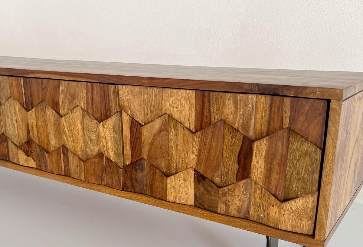 Lowboard Sheeshamfarben B: 160cm - Sheeshamfarben/Schwarz, Natur, Holz (160/40/35cm) - Livetastic