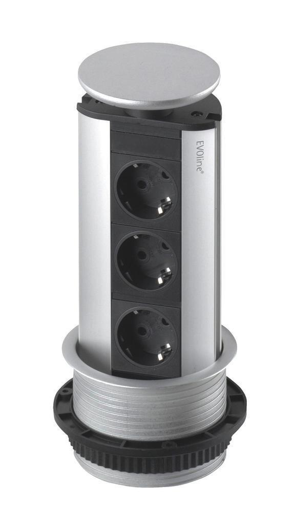 Einbausteckdose Evoline Port Edelstahl Silberfarben 3-Fach - Silberfarben, Metall (91/59/43cm)