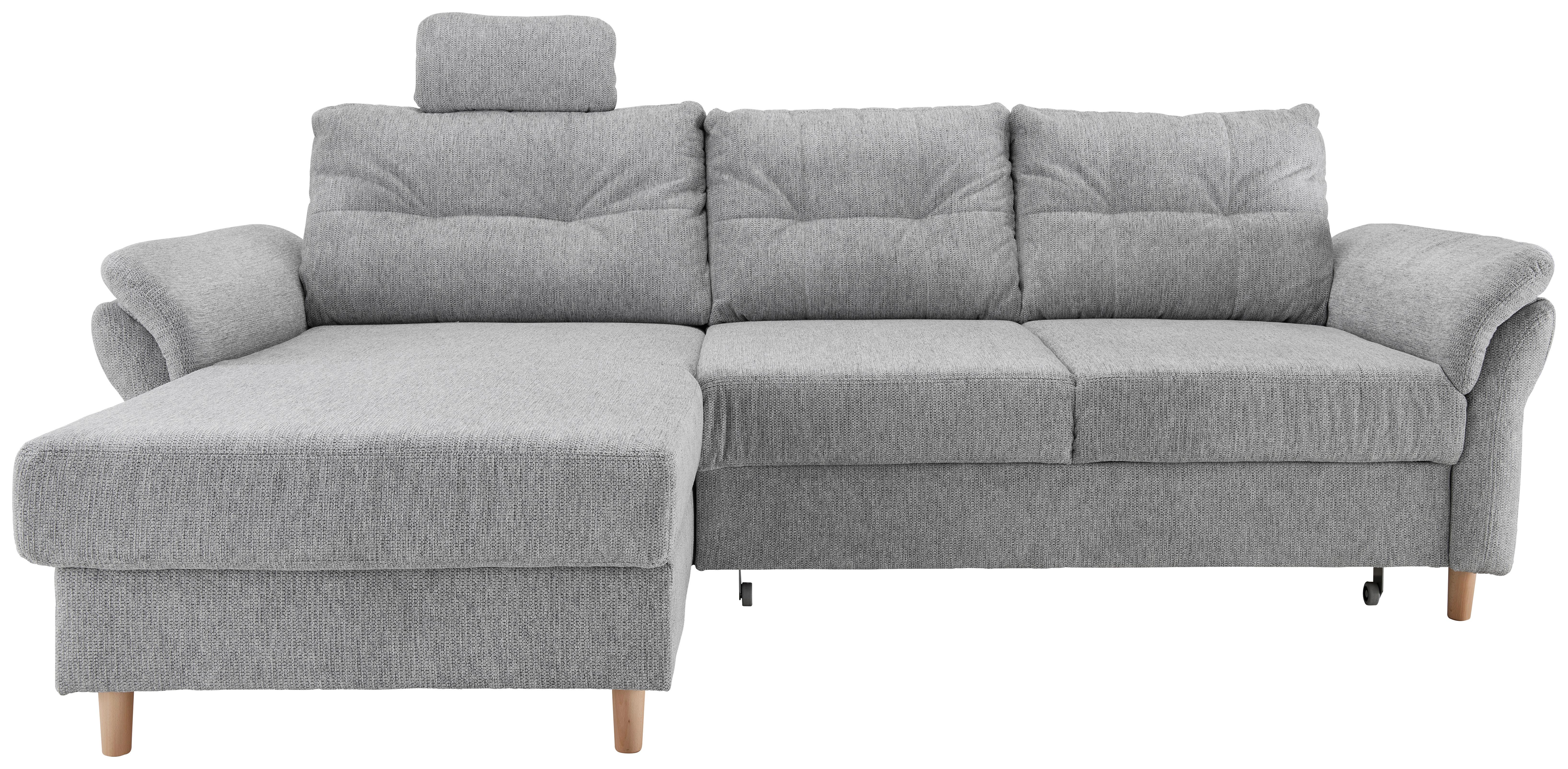 Ecksofa Brizzini mit Schlaf- Funktion, Silberfarben,176x250 - Silberfarben/Naturfarben, MODERN, Textil (176/250cm) - Livetastic
