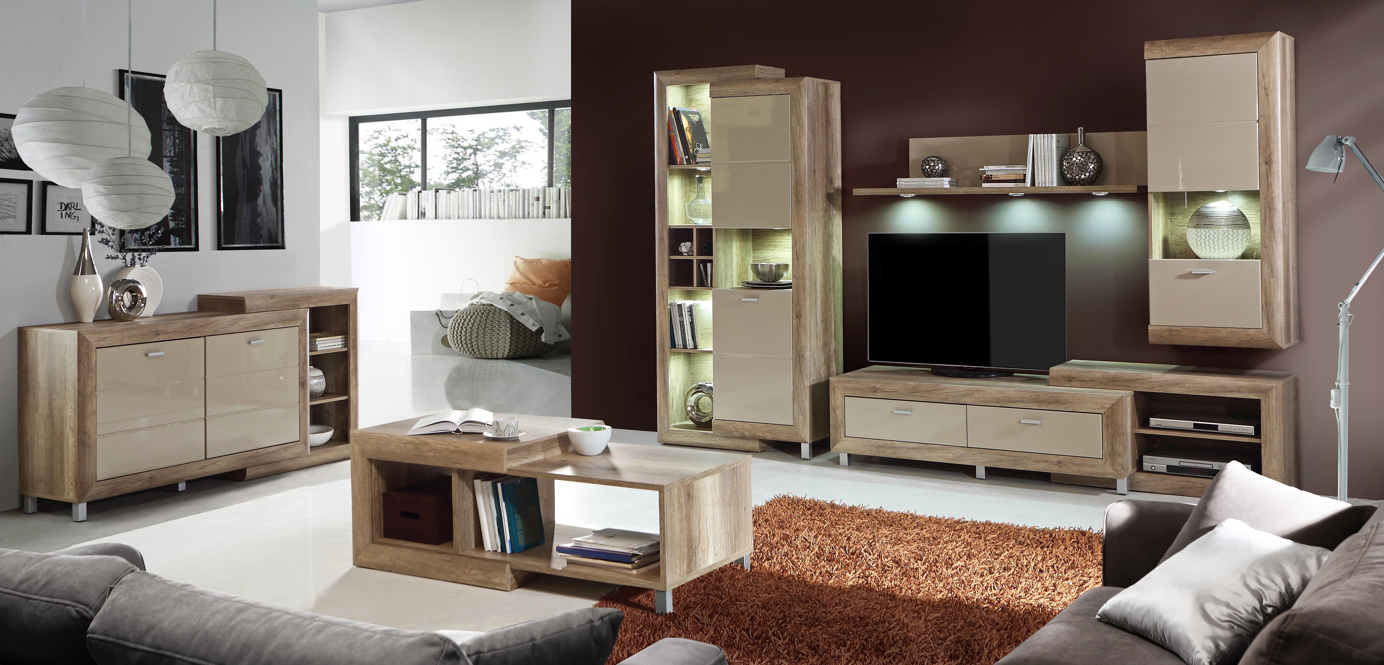 Tv-elem Genetic - bézs/tölgyfa színű, Konventionell, műanyag/faalapú anyag (195/52/52cm)