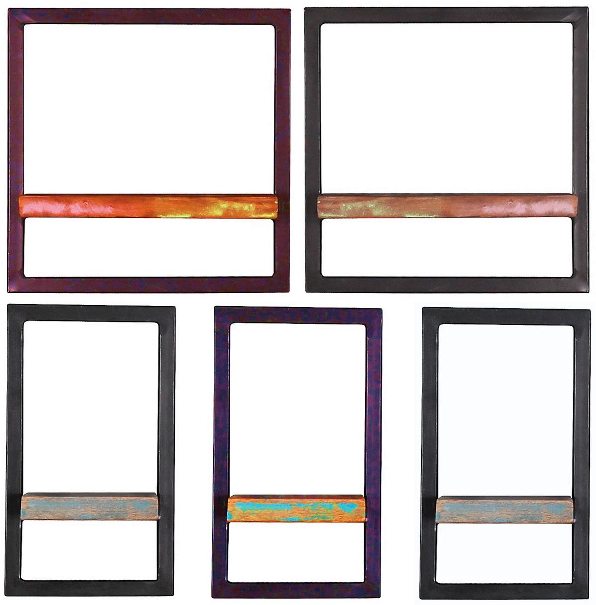 Wandregalset 5--Teilig. Altholz/Schwarz B: 75cm - Multicolor/Schwarz, Design, Holz/Metall (75/75/25cm) - MID.YOU