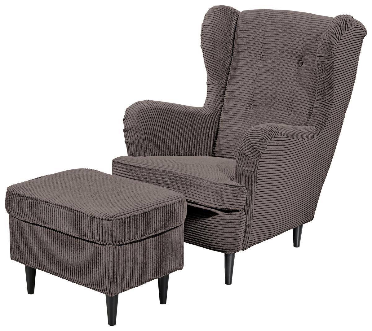 Ohrensessel Oskar Mokka B: 78 cm - Schwarz/Mokka, Basics, Textil (78/102/98cm) - MID.YOU