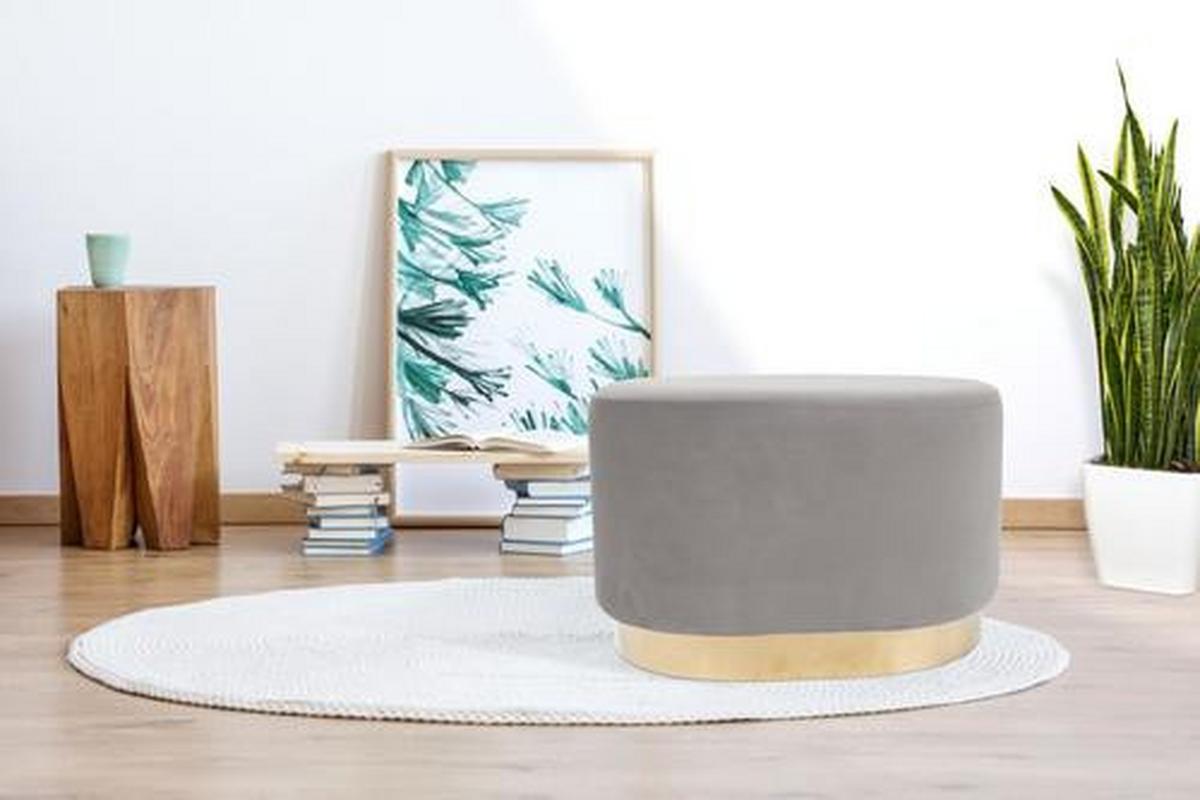Taburet zamat sivý - svetlohnedá/sivá, Basics, drevo/kompozitné drevo (35,5/43/55cm)