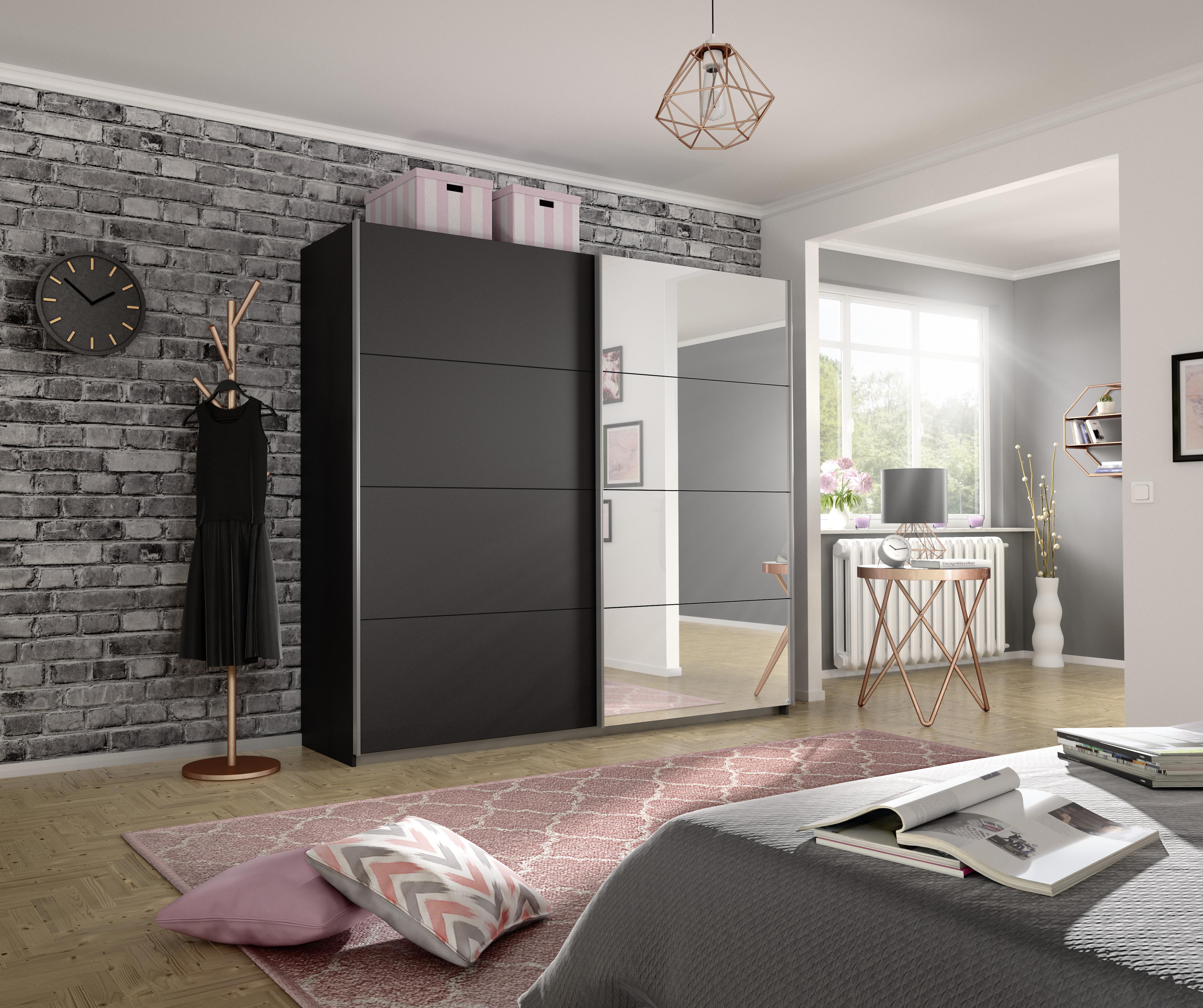 Schwebetürenschrank mit Spiegel 226cm Belluno, Grau Metallic - Grau, MODERN, Holzwerkstoff (226/230/62cm) - Rauch Möbel