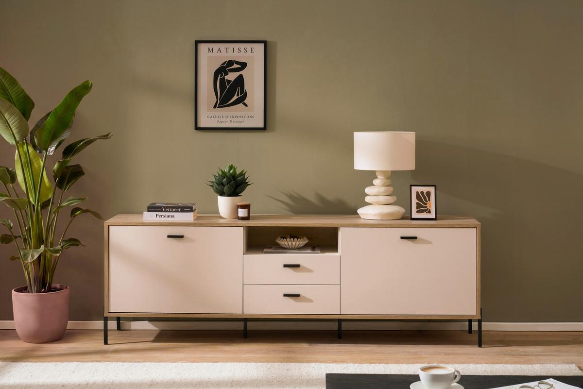 Lowboard Fredericia Eichefarben Kaschmir B: 196 cm - Kaschmir/Eichefarben, Design, Holzwerkstoff (196/65/40cm) - MID.YOU