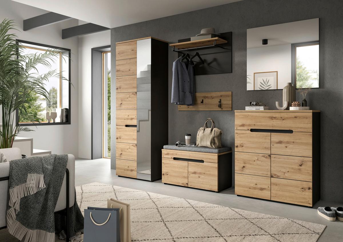 Garderobenschrank Basalt Grau Nb, Artisan Nb - KONVENTIONELL, Glas/Holzwerkstoff (65/190/37cm) - MID.YOU