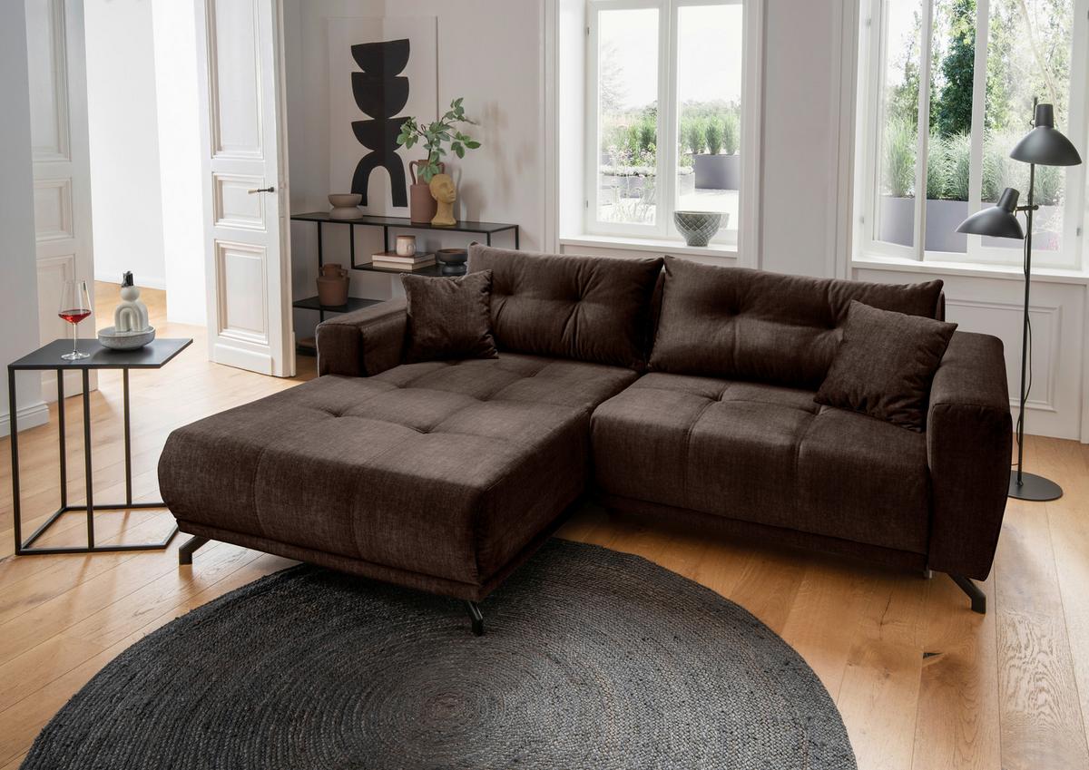 Ecksofa Restato Dunkelbraun S: 177x246 cm - Dunkelbraun/Schwarz, MODERN, Textil (177/246cm) - MID.YOU