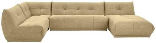 Wohnlandschaft Giselle Beige Lederlook - Beige, Trend, Textil (210/390/185cm) - Livetastic