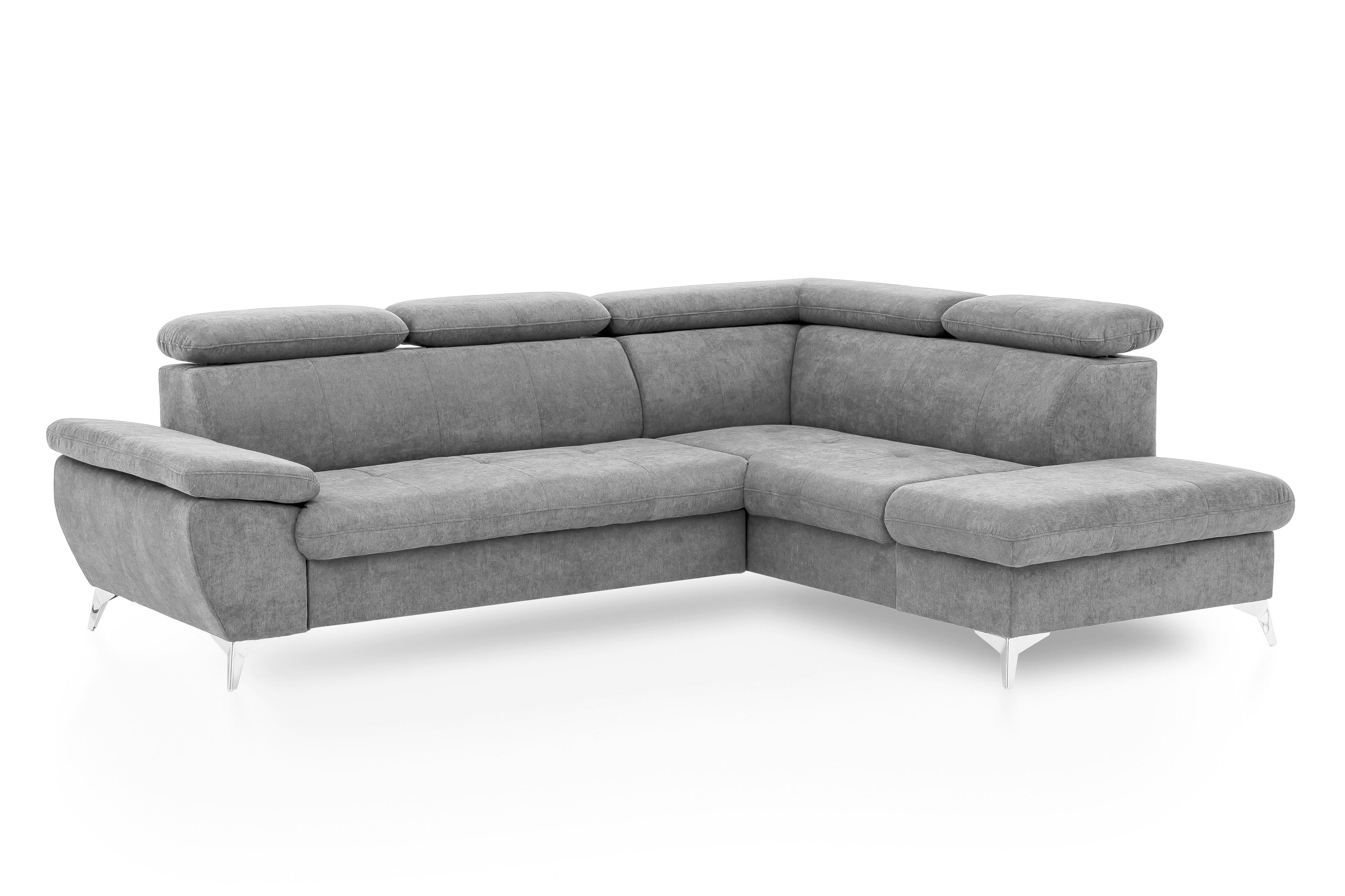 Ecksofa Mit Schlaffunktion Und Bettkasten Gisele Grau - Chromfarben/Hellgrau, KONVENTIONELL, Textil (256/209cm) - Livetastic