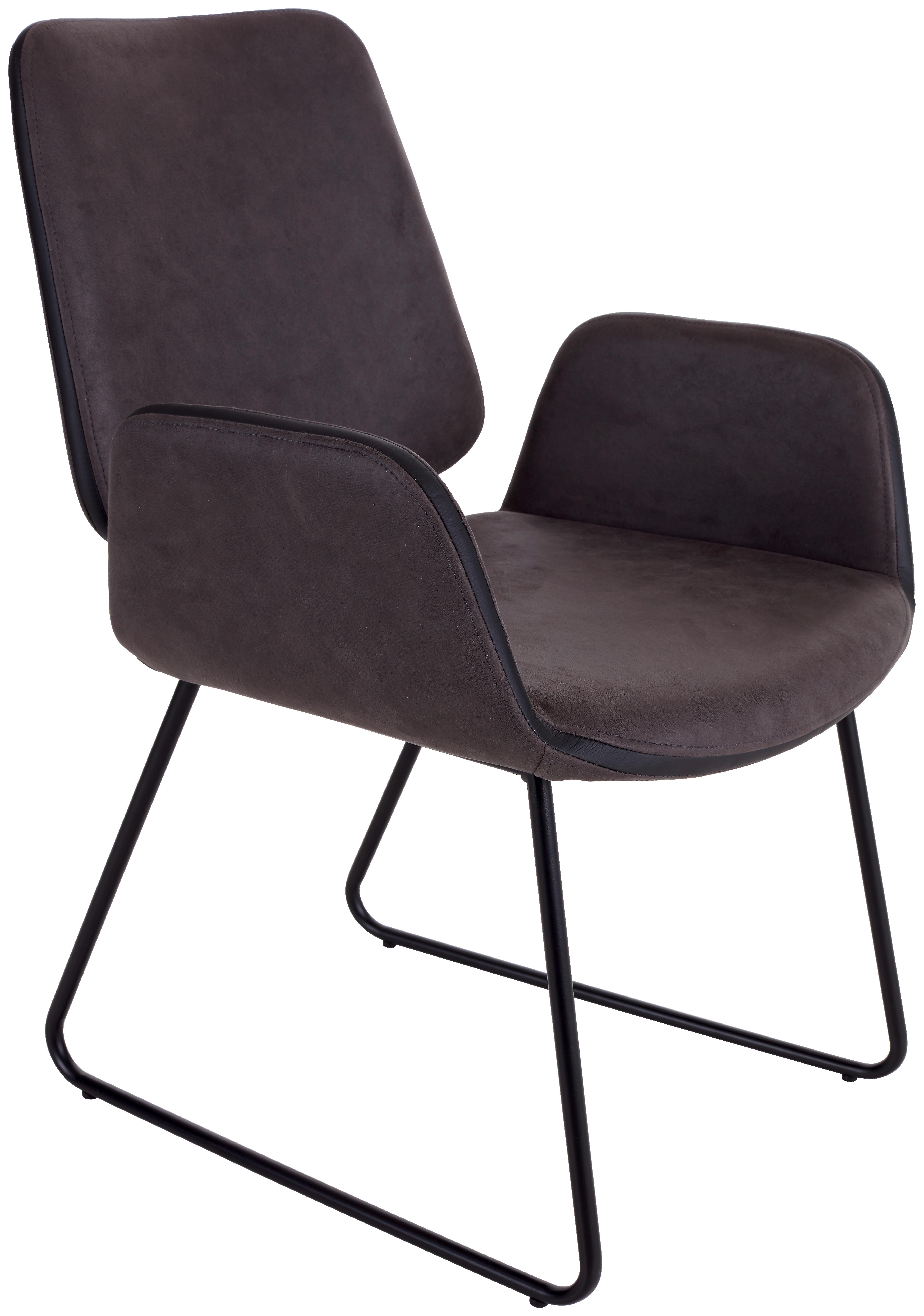Armlehnstuhl Valencia Grau Lederlook, Gepolstert - Dunkelgrau/Schwarz, MODERN, Textil/Metall (47/84/61cm) - MID.YOU
