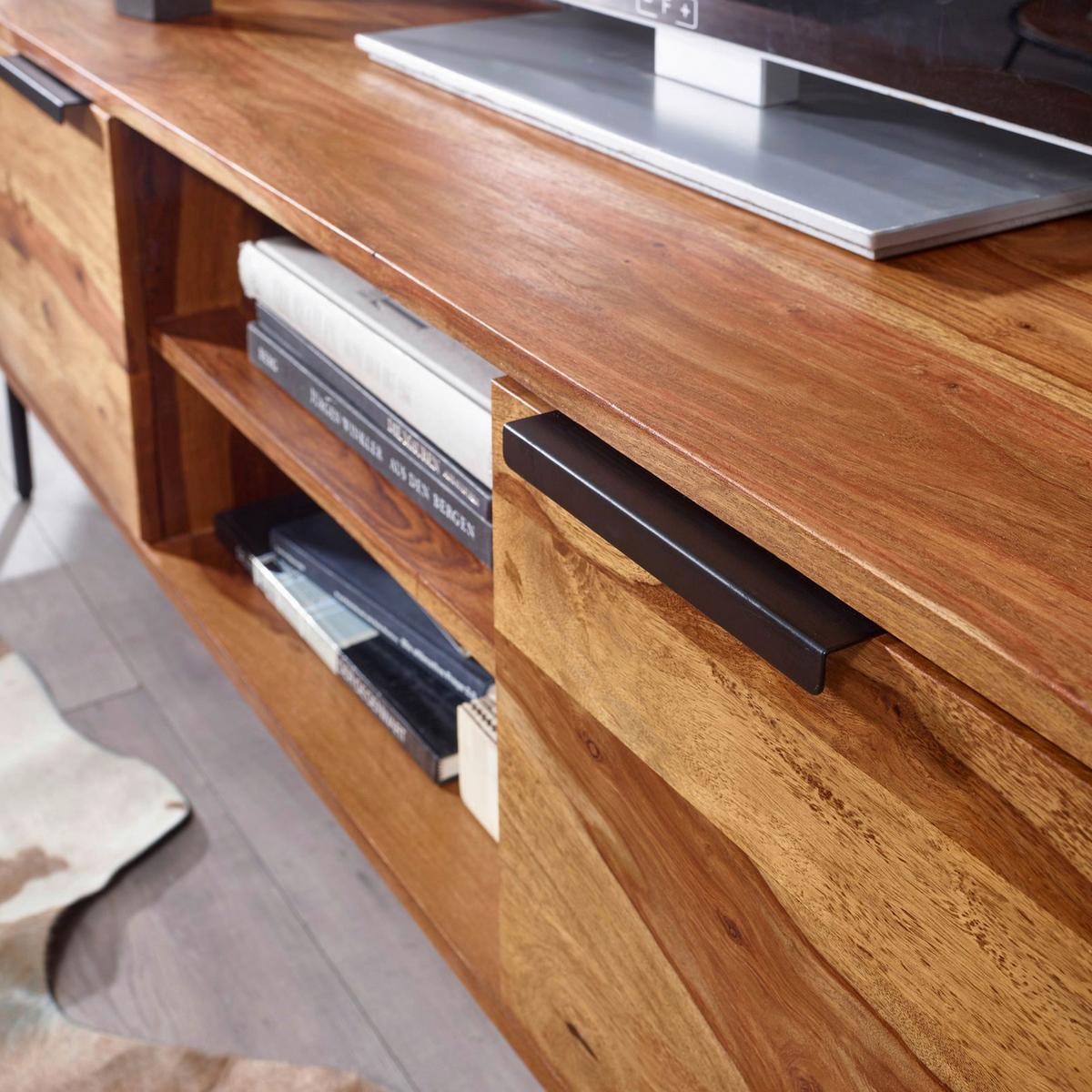 Sideboard Sheesham Sheeshamfarben B: 147 Cm - Sheeshamfarben/Schwarz, Design, Holz (147/51/38cm) - MID.YOU