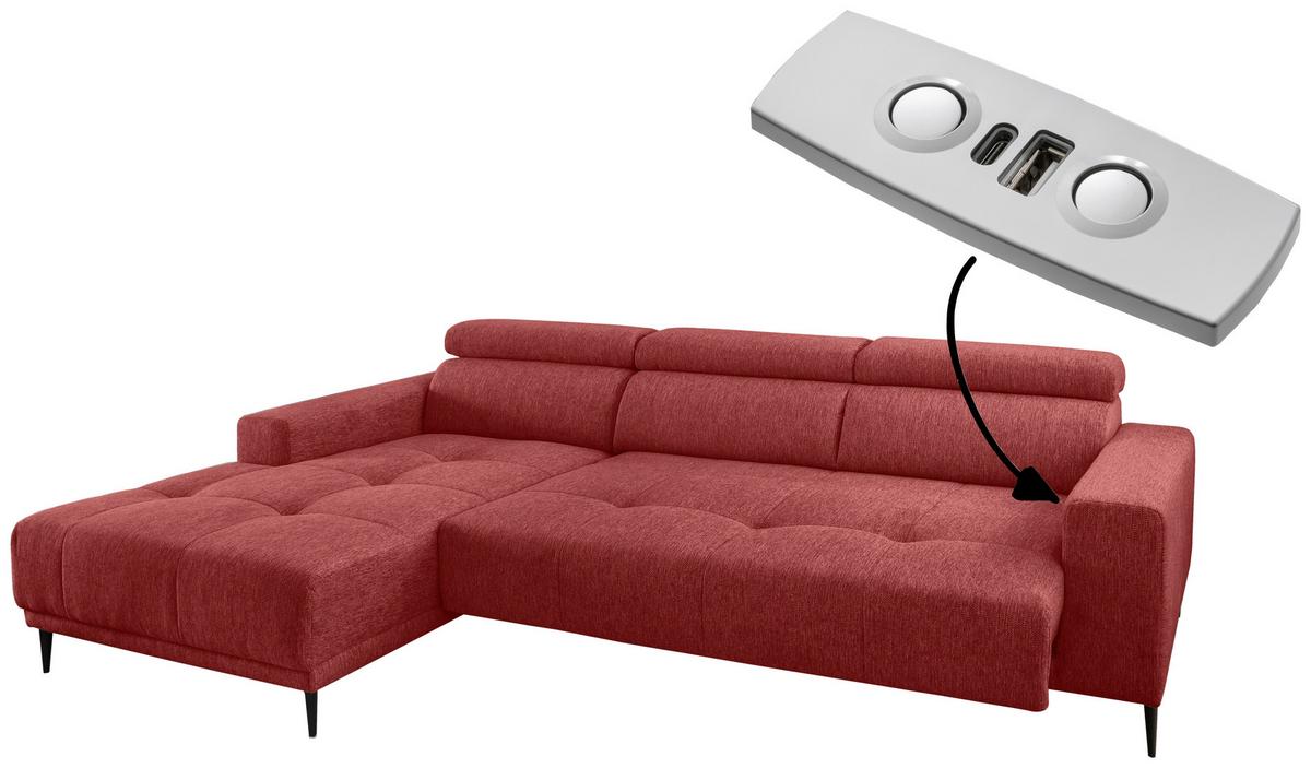 Ecksofa Intera, Rot S: 188x276 Cm - Rot/Schwarz, KONVENTIONELL, Textil (188/276cm) - Livetastic