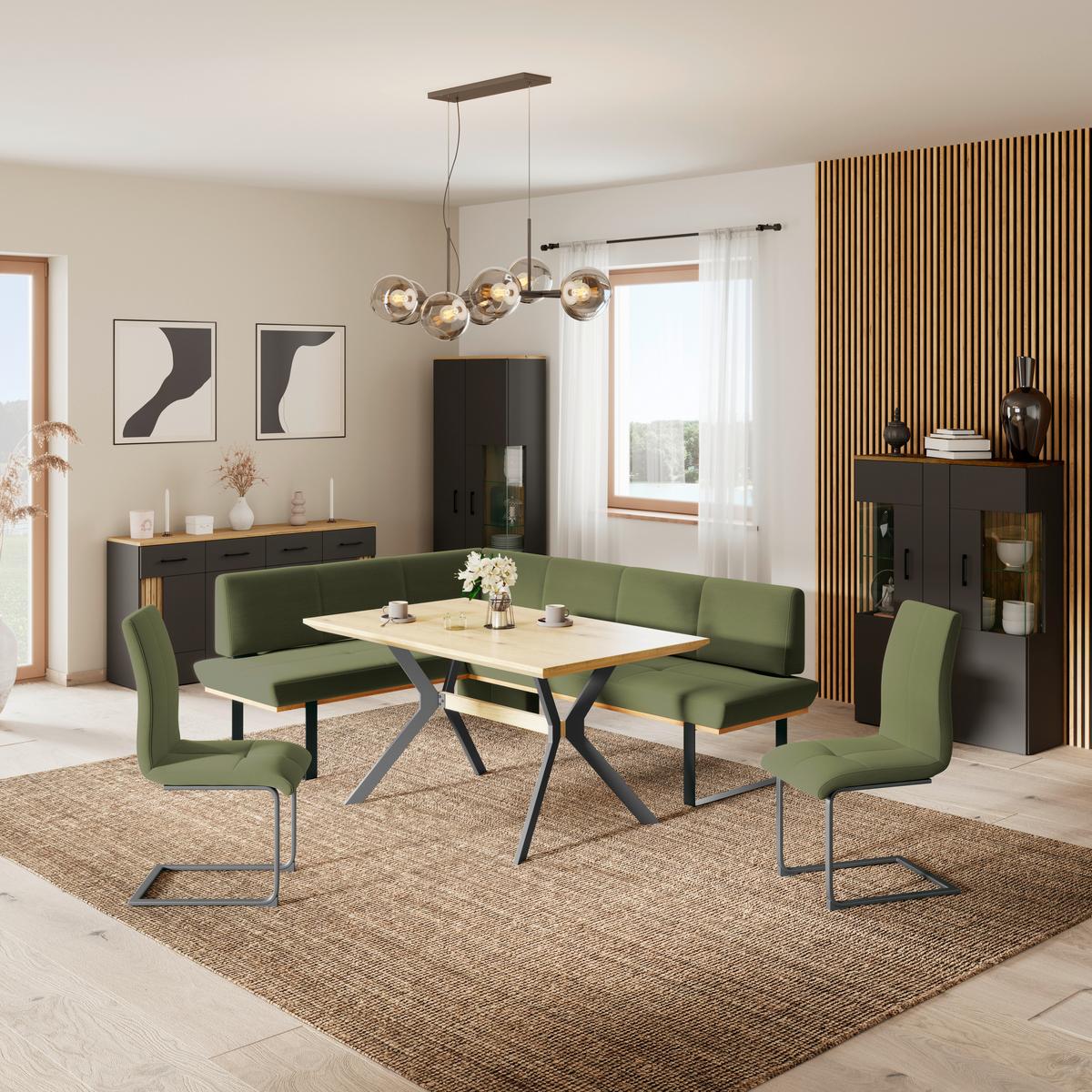 Eckbank Tristan Webstoff anthrazit,S:175x245cm - Schwarz/Grün, MODERN, Holz/Textil (175/245cm) - James Wood
