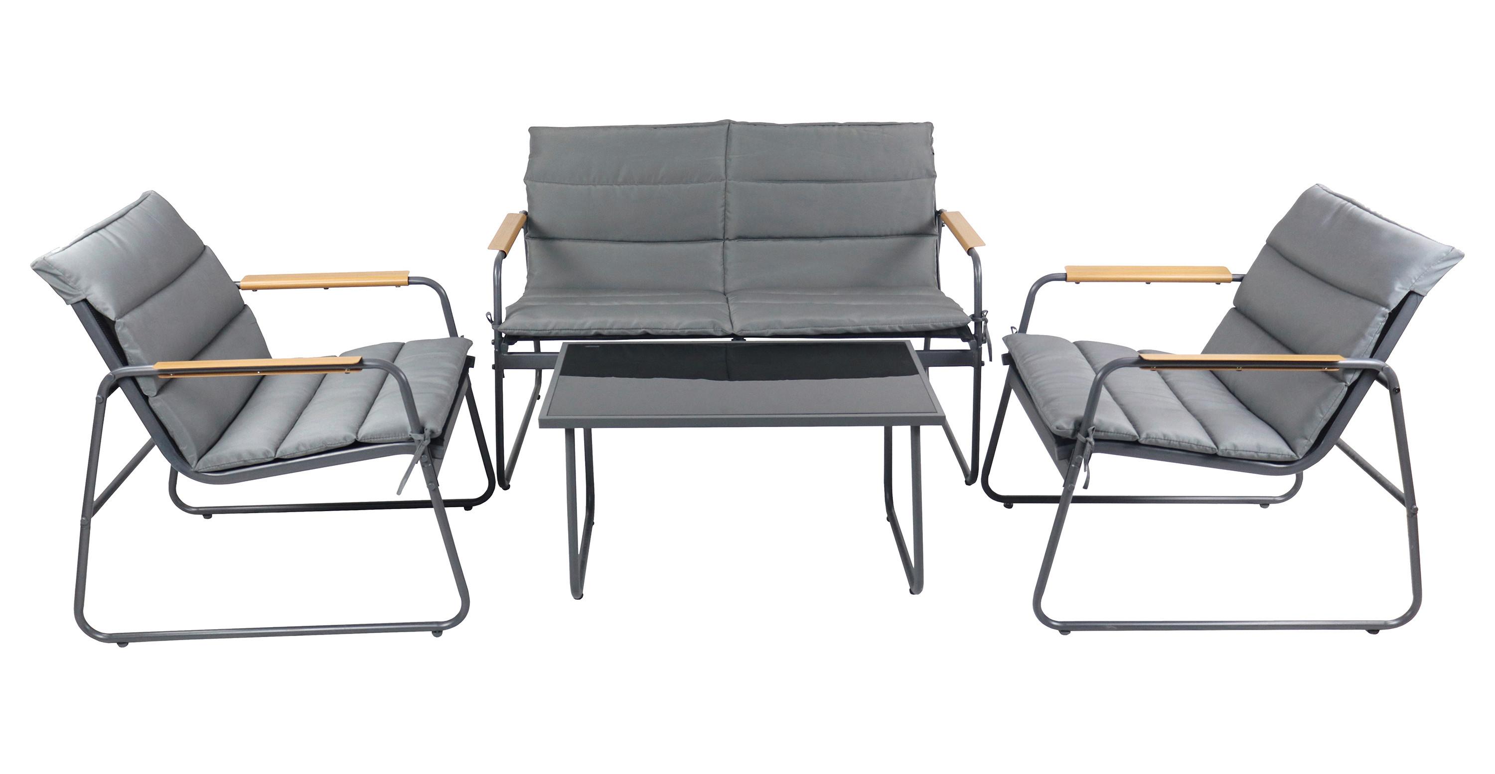 Loungegarnitur Lexila 4-teilig Anthrazit - Anthrazit/Schwarz, MODERN, Glas/Kunststoff - MID.YOU