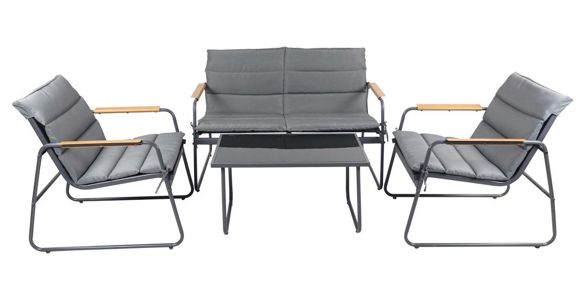 Loungegarnitur Lexila 4-teilig Anthrazit - Anthrazit/Schwarz, MODERN, Glas/Kunststoff - MID.YOU