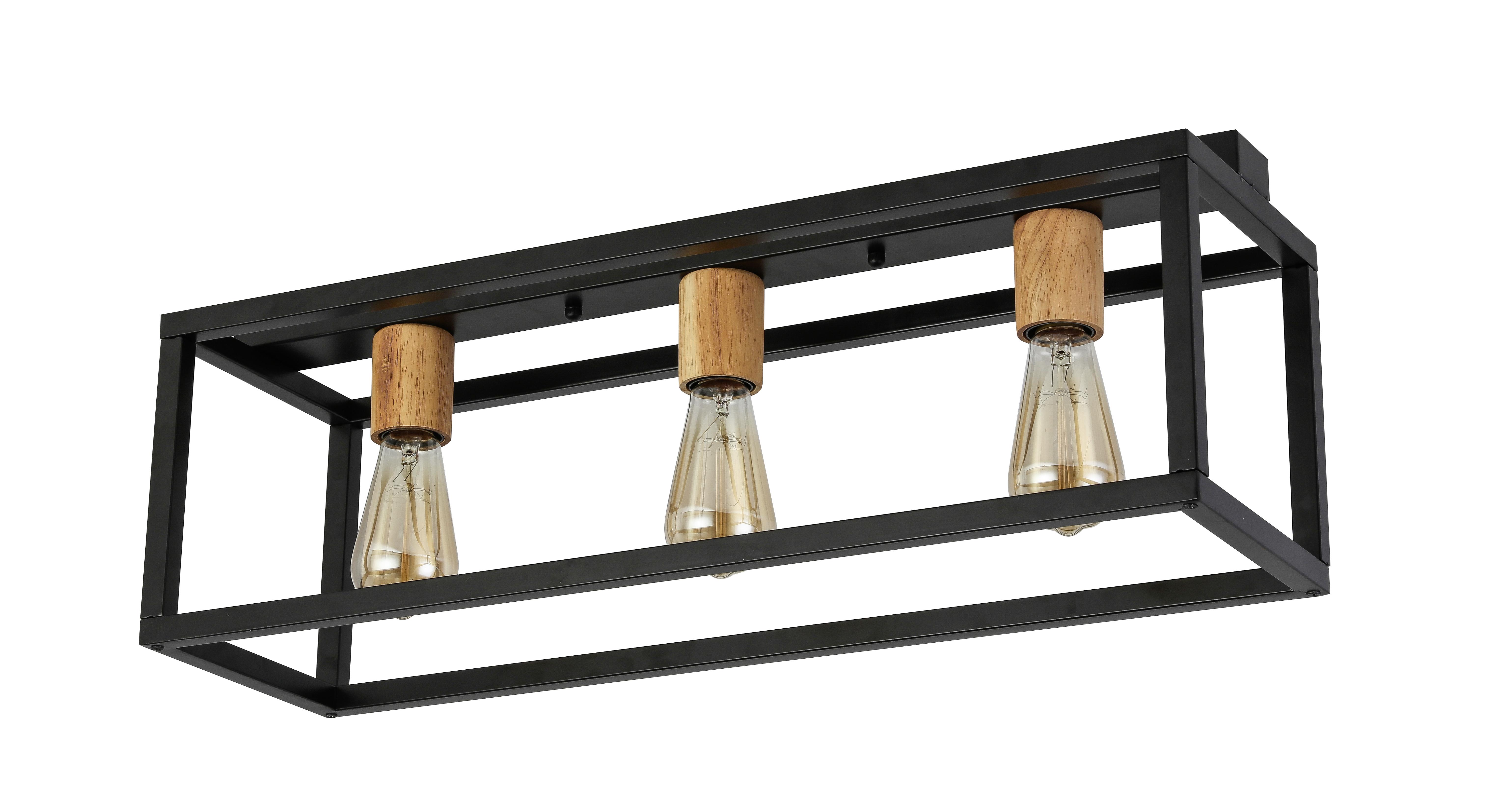 Deckenleuchte Celine L: 65 cm 3-Flammig mit Eiche Echtholz - Schwarz, ROMANTIK / LANDHAUS, Holz/Metall (65/20/23cm) - James Wood