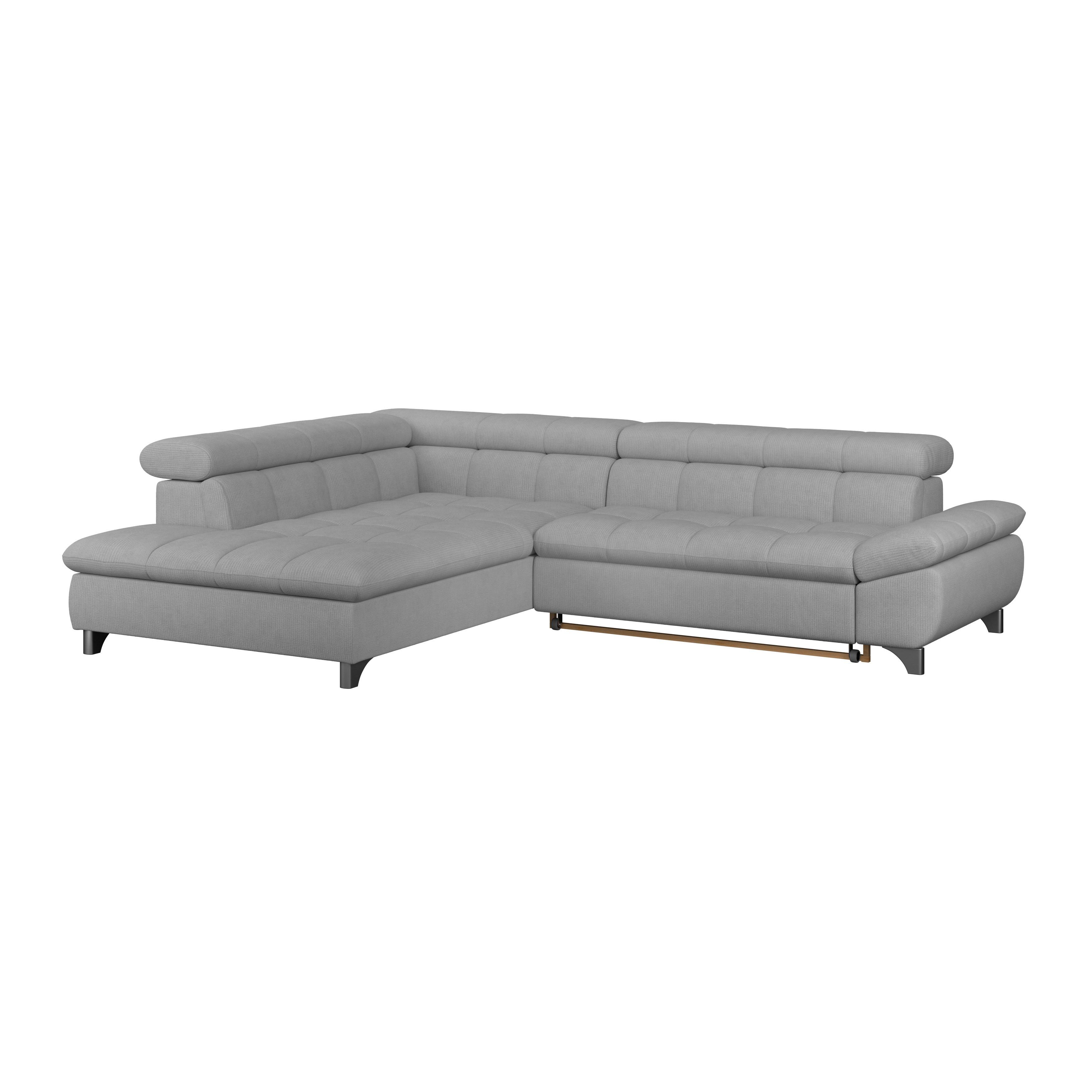 Rohová sedačka GEMINI S, levá, šedá žinylka - šedá/barvy chromu, Konvenční, kov/textil (234/312cm)