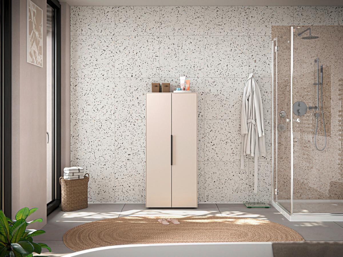 Midischrank Vaduz Kaschmir, B: 60cm - Kaschmir/Schwarz, Trend, Holzwerkstoff (60/135/30cm)