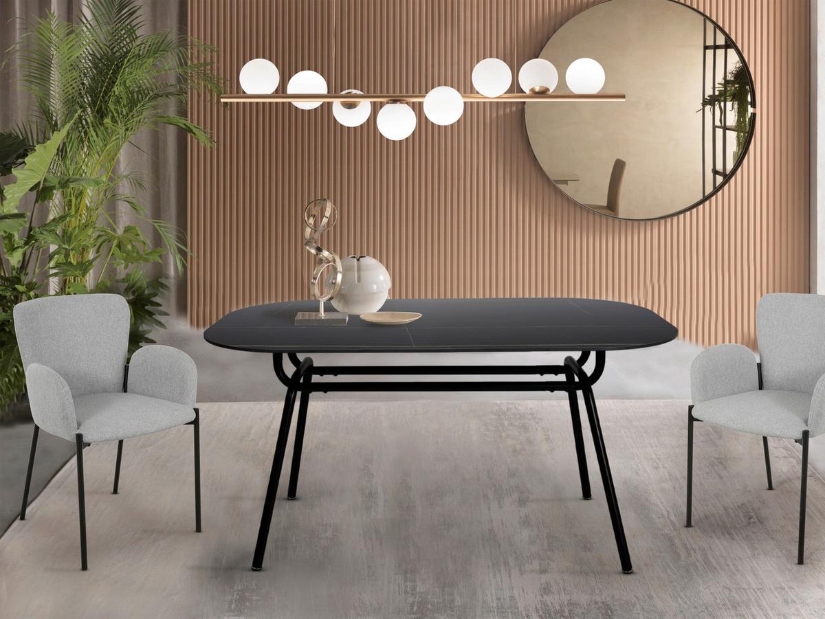 Esstisch 150x90 Sinterstein Schwarz - Schwarz, Design, Stein/Metall (150/90/75cm) - Livetastic