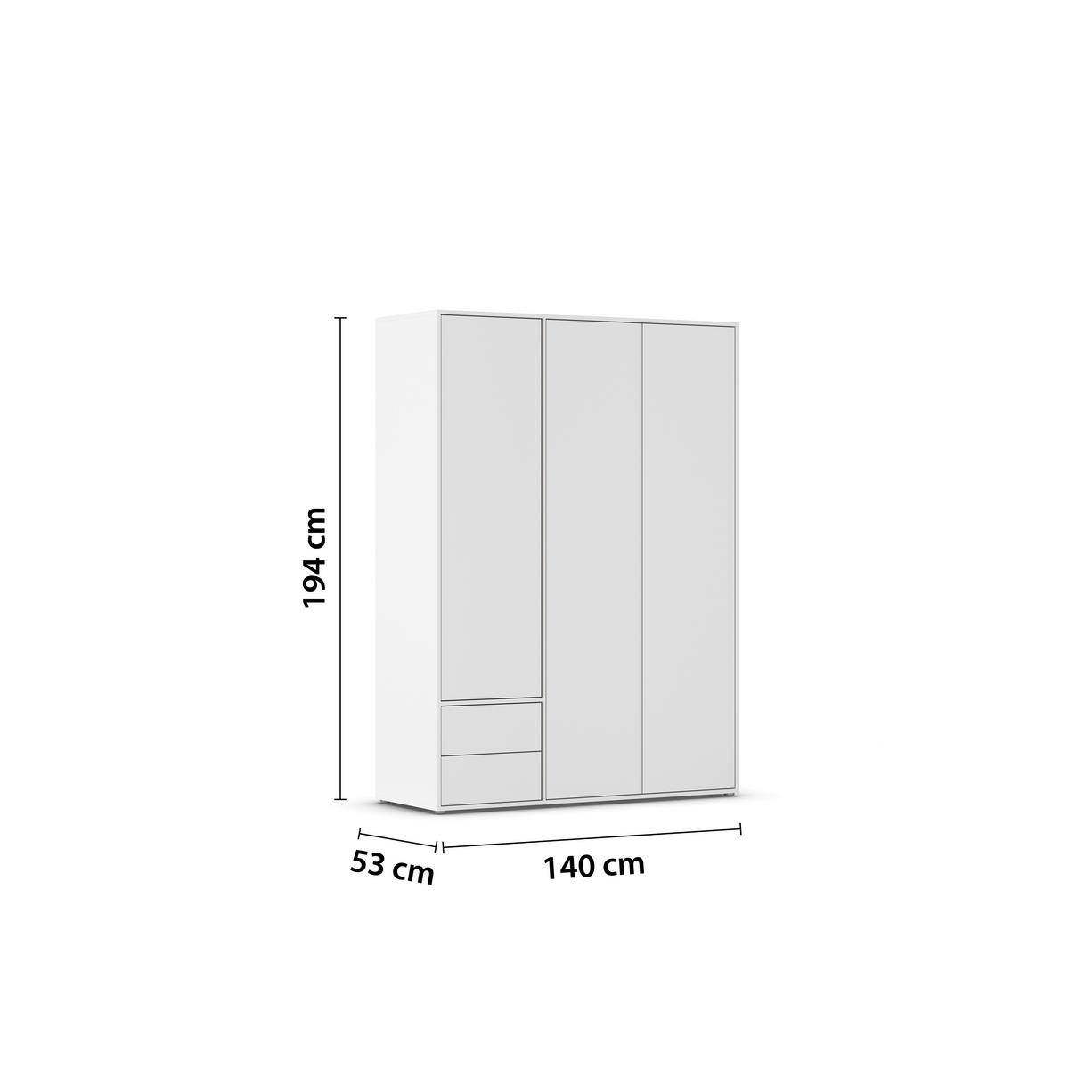 Drehtürenschrank Nabila Weiß B: 140 cm - Weiß, MODERN, Holzwerkstoff (140/194/53cm) - Rauch Möbel