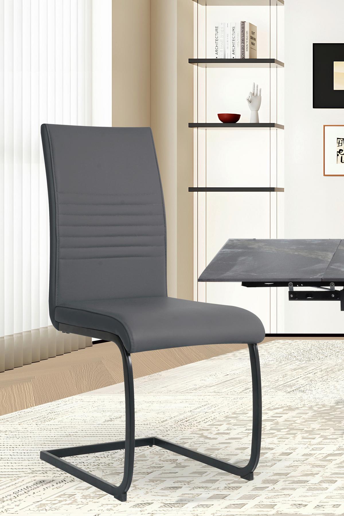 Stuhl-set Lederlook Grau, B: 42cm - Schwarz/Grau, Design, Kunststoff/Textil (42/97/59cm) - Livetastic