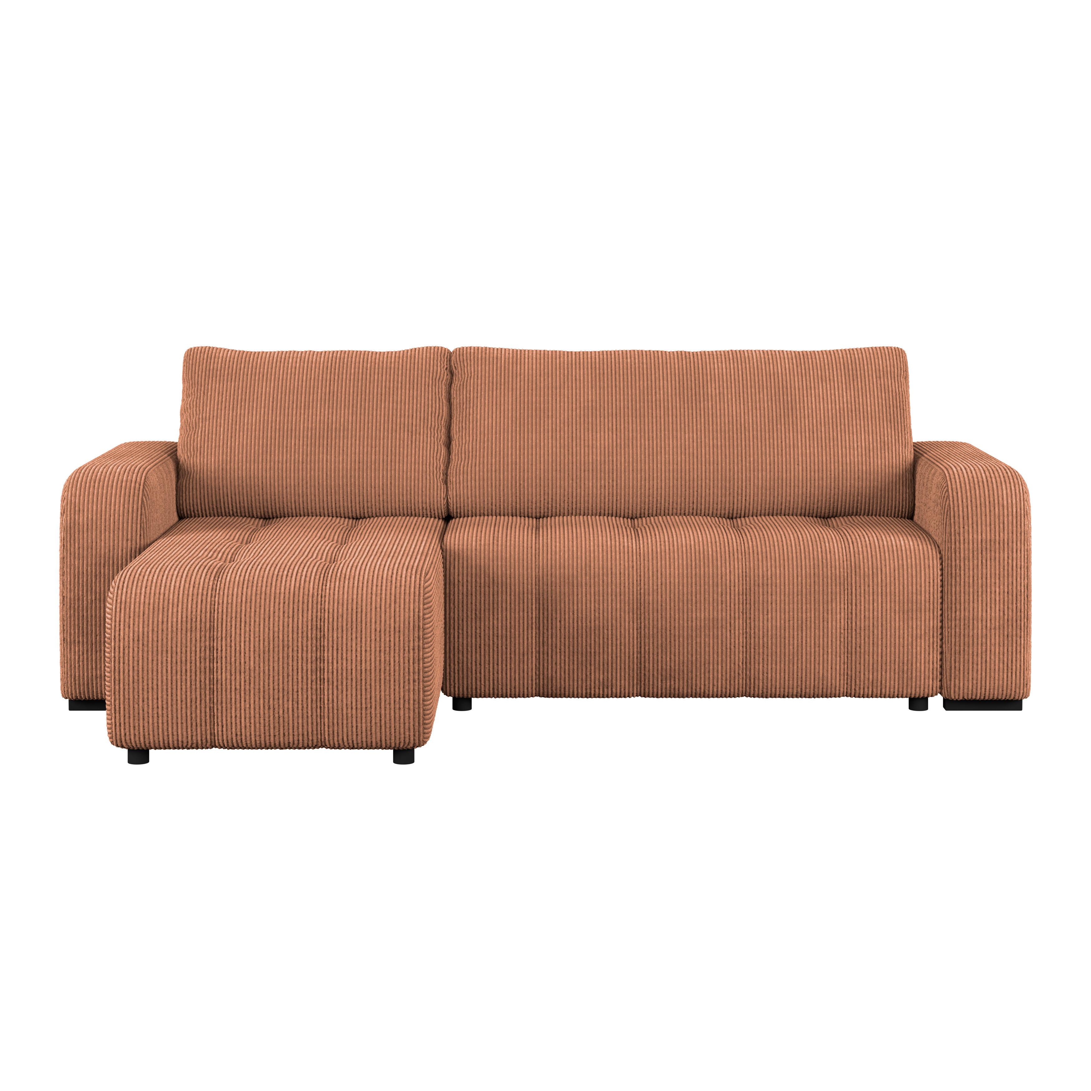 Ecksofa mit Bettfunktion Marseille, terracotta - Terracotta/Schwarz, Trend, Holz/Holzwerkstoff (155/240cm)