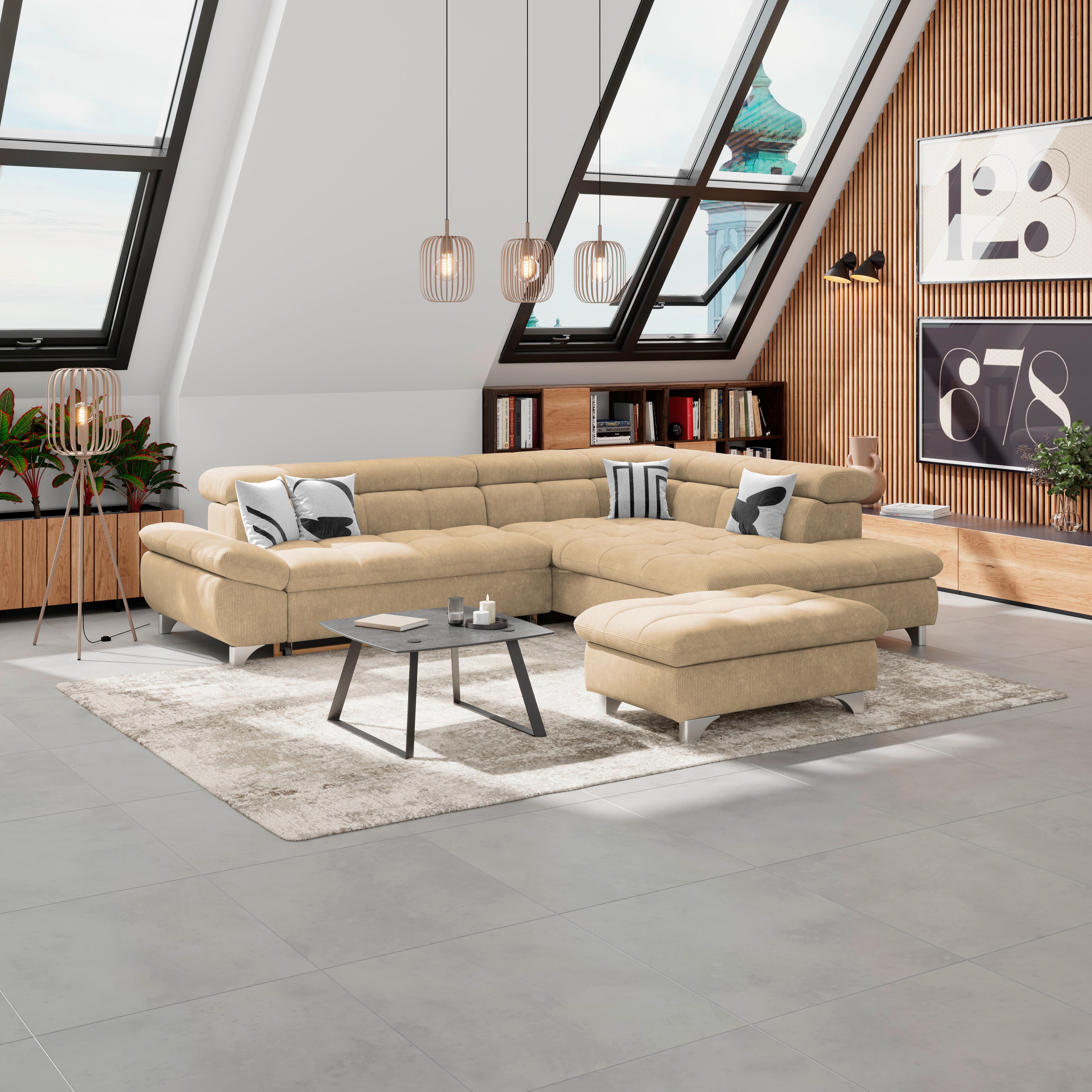 Hocker Gemini Sandfarben B: 108cm - Sandfarben/Chromfarben, KONVENTIONELL, Textil (108/46/108cm)