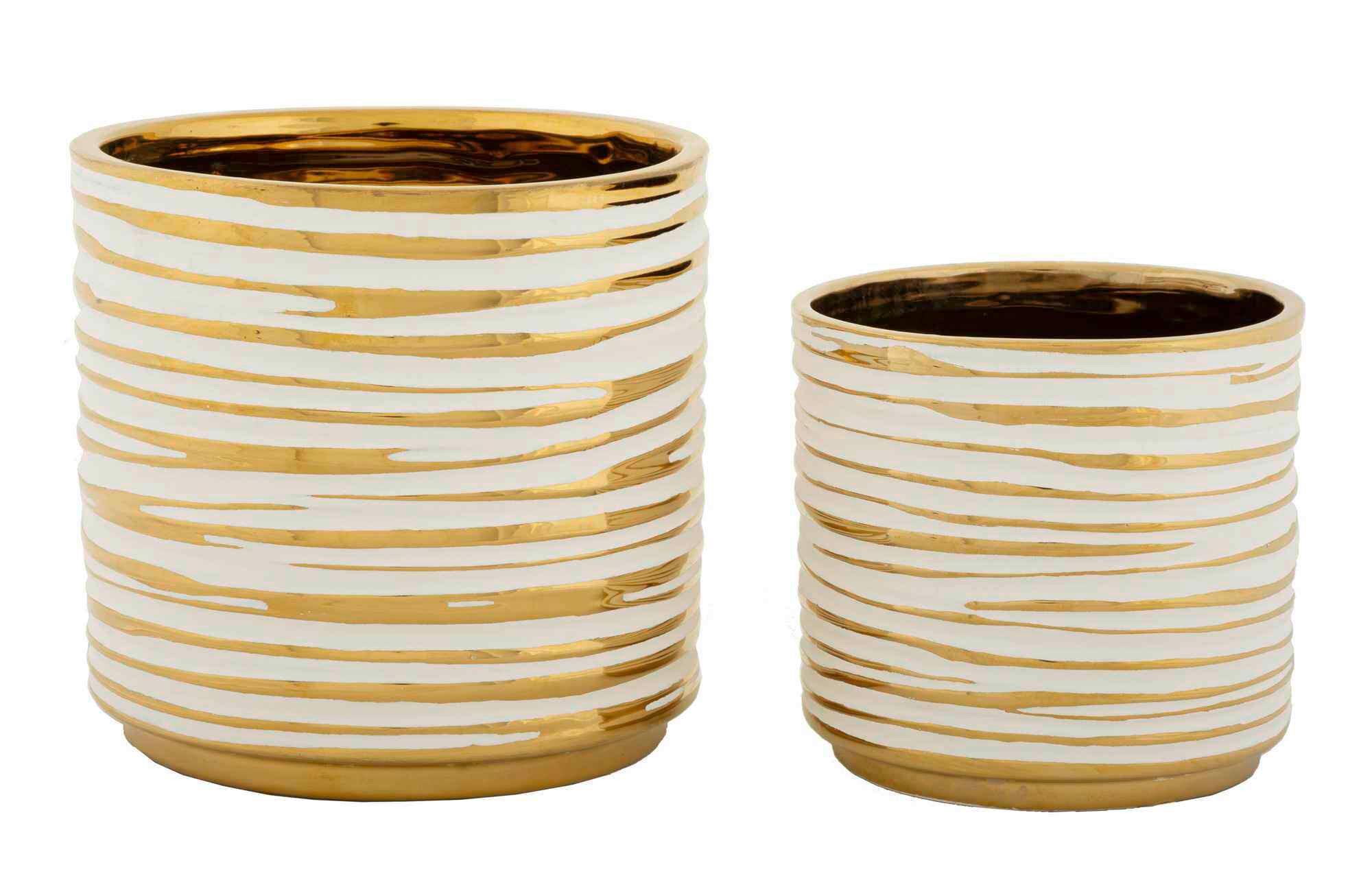 Vase Holder Blom Set 2 Pcs Weiß, Goldfarben B: 23 Cm - Goldfarben/Weiß, Basics, Keramik (23/22/23cm)