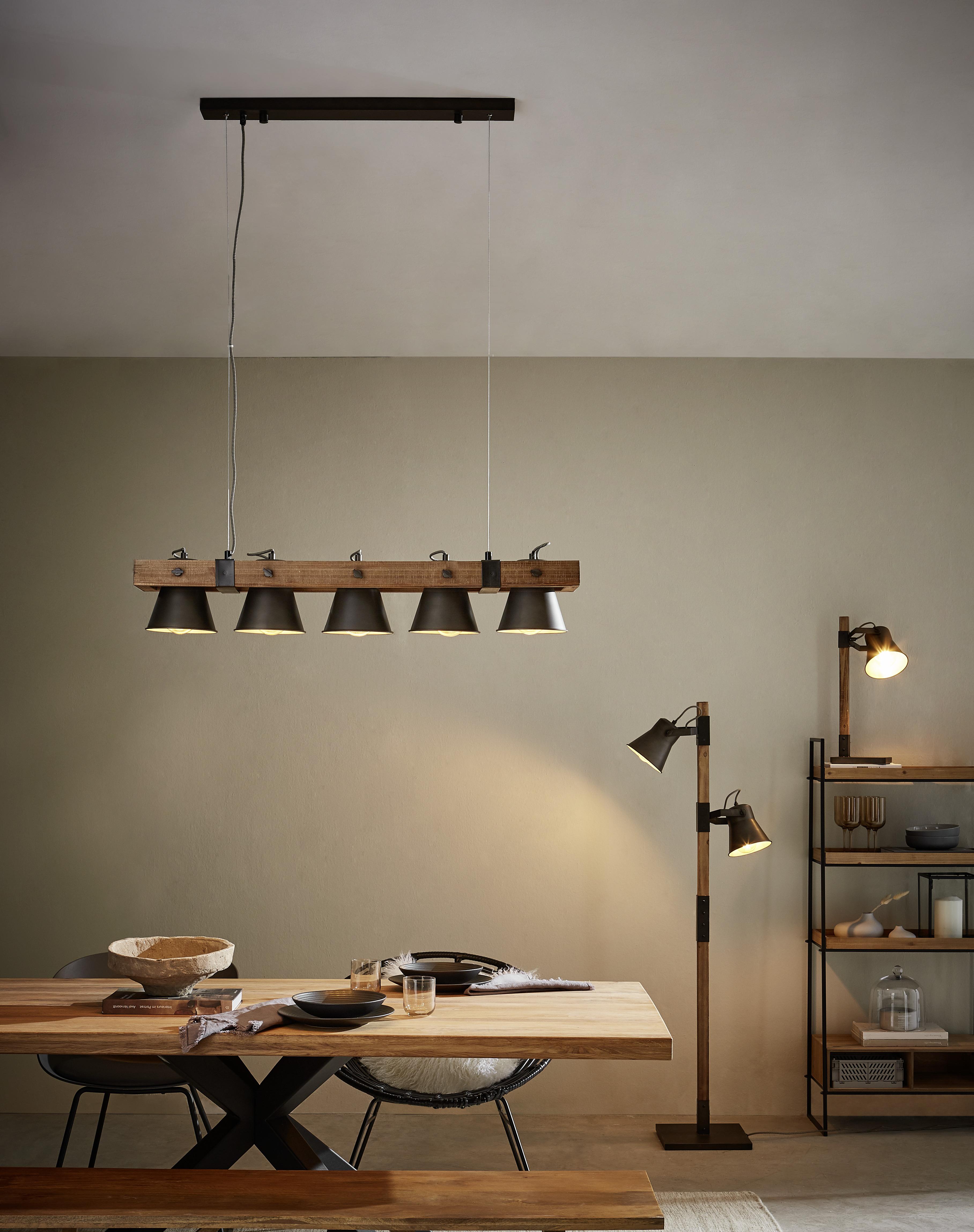 Stehlampe Holz Plow Schwarz drehbar und Schwenkbar - Schwarz, Design, Holz/Metall (51/153,5cm) - Brilliant