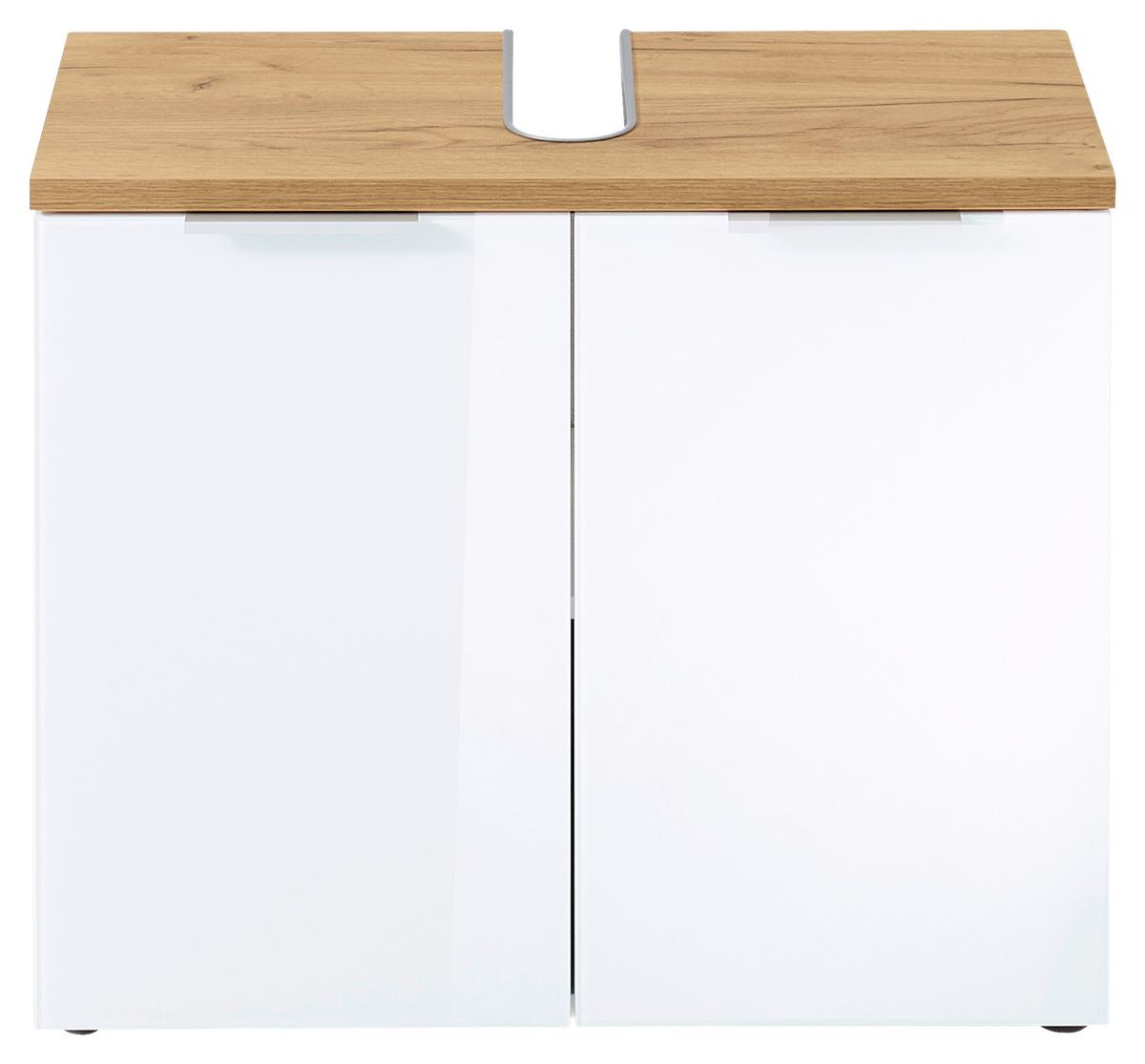 Waschbeckenunterschrank Gw-Pescara B: 70 Cm Weiß Dekor - Eichefarben/Schwarz, Design, Glas/Holzwerkstoff (70/58/34cm) - Germania
