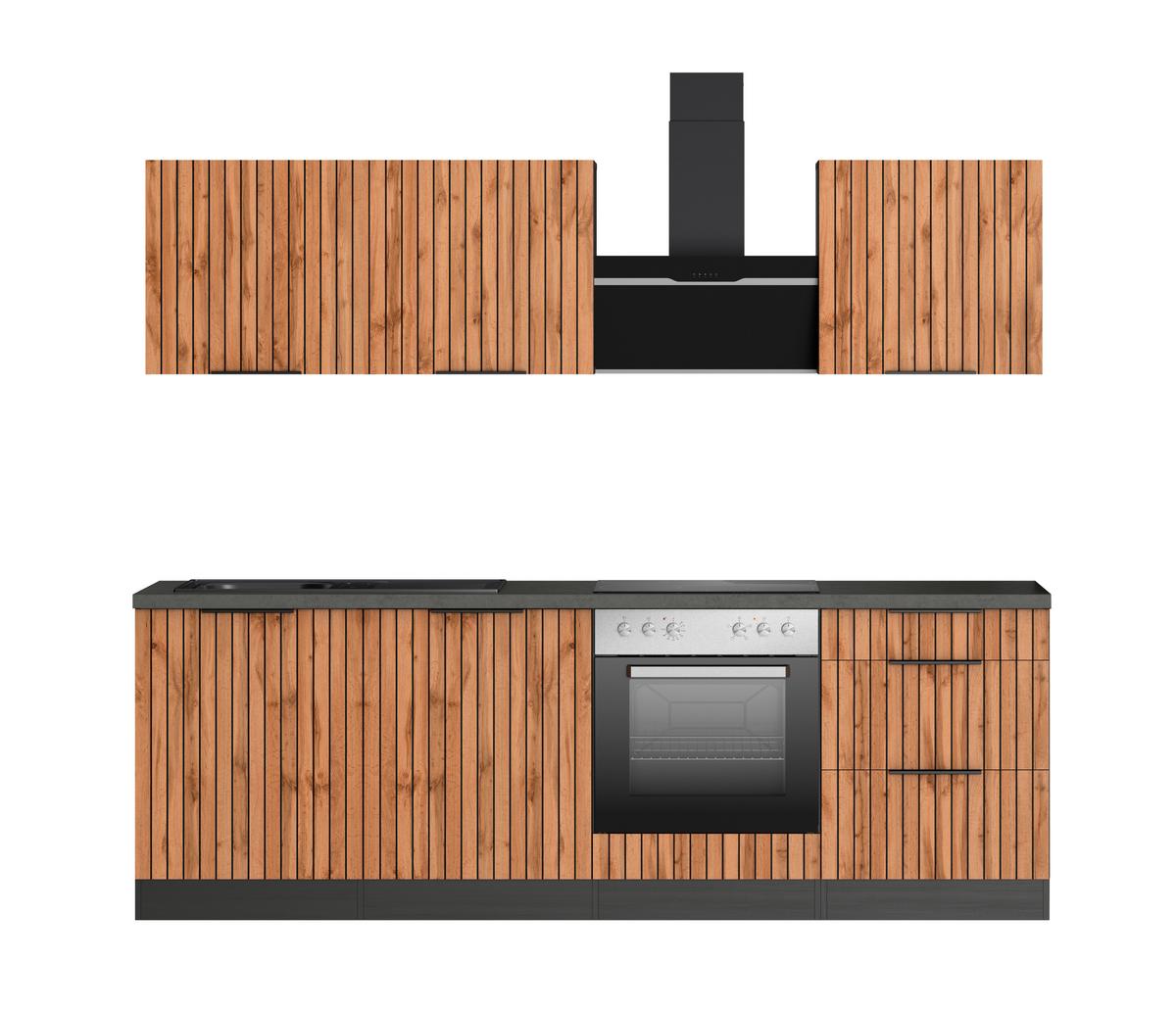 Küchenblock Liverpool Graphit/Eiche Dekor B: 240 cm - Schieferfarben/Eiche Wotan, Basics, Holzwerkstoff (240cm) - Held