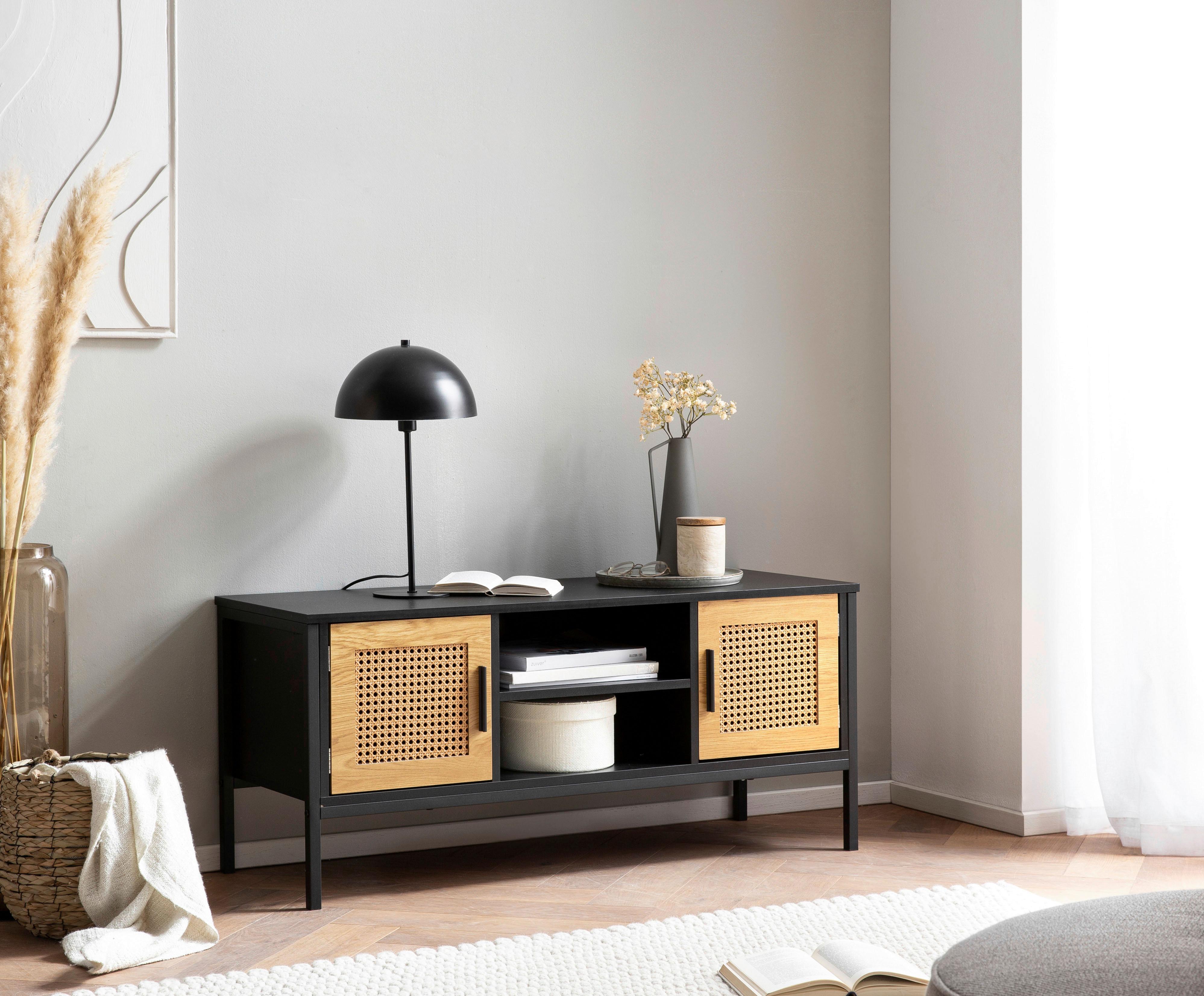 TV-Lowboard Rivoli B: 110 cm Schwarz - Schwarz/Braun, KONVENTIONELL, Holzwerkstoff (110/48/40cm) - Livetastic