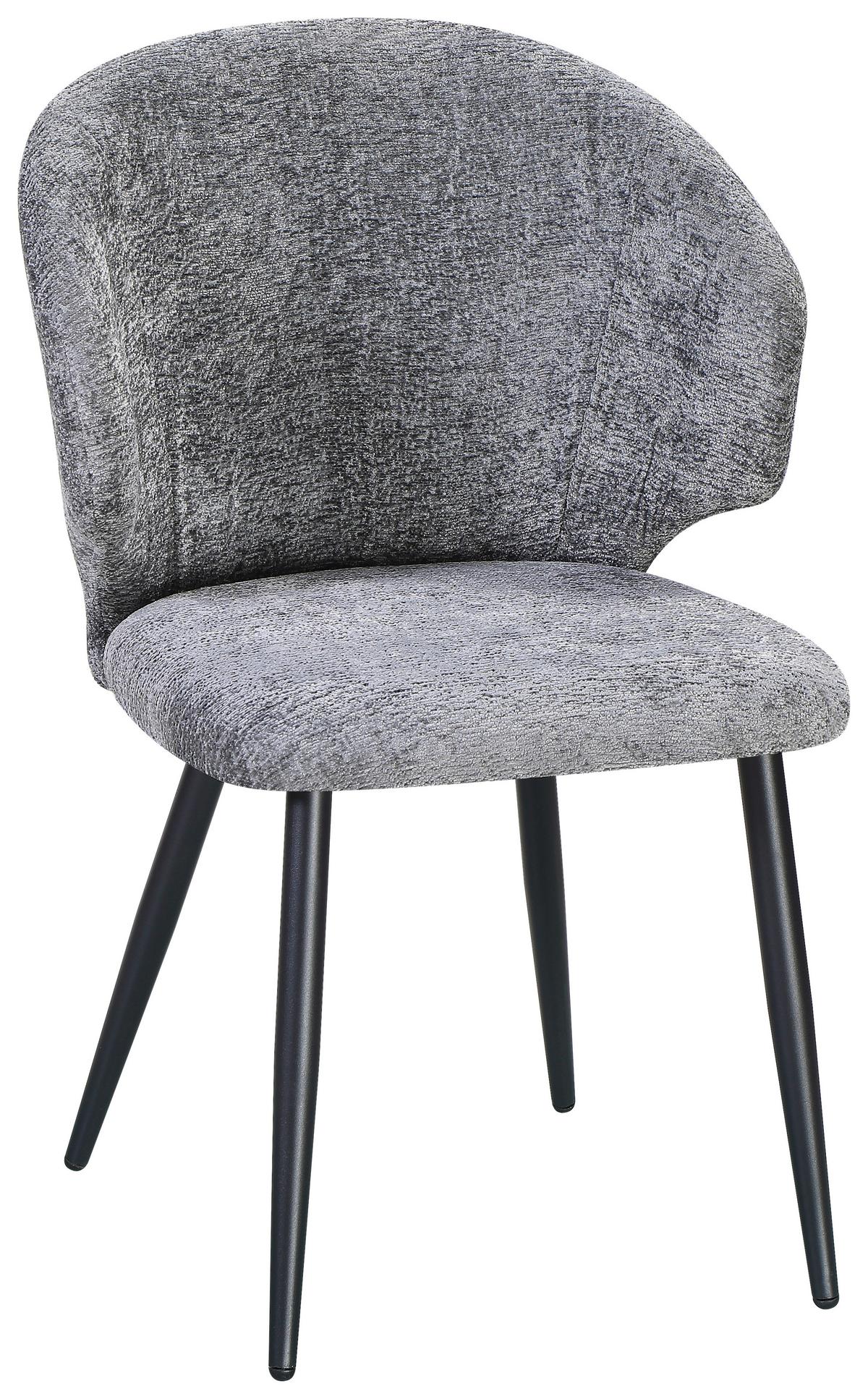 Vierfußstuhl Sindy Chenille Grau - Schwarz/Grau, MODERN, Textil/Metall (63/84/58cm) - MID.YOU