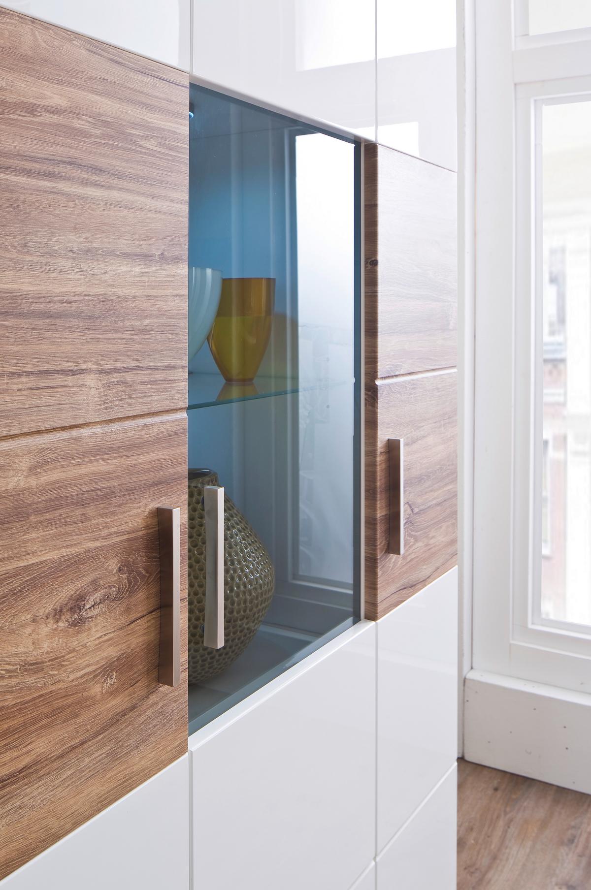 Vitrine Luzern B: 100 cm Weiß/Eiche Dekor - Eichefarben/Weiß, Design, Glas/Holzwerkstoff (100/199/37cm) - Livetastic