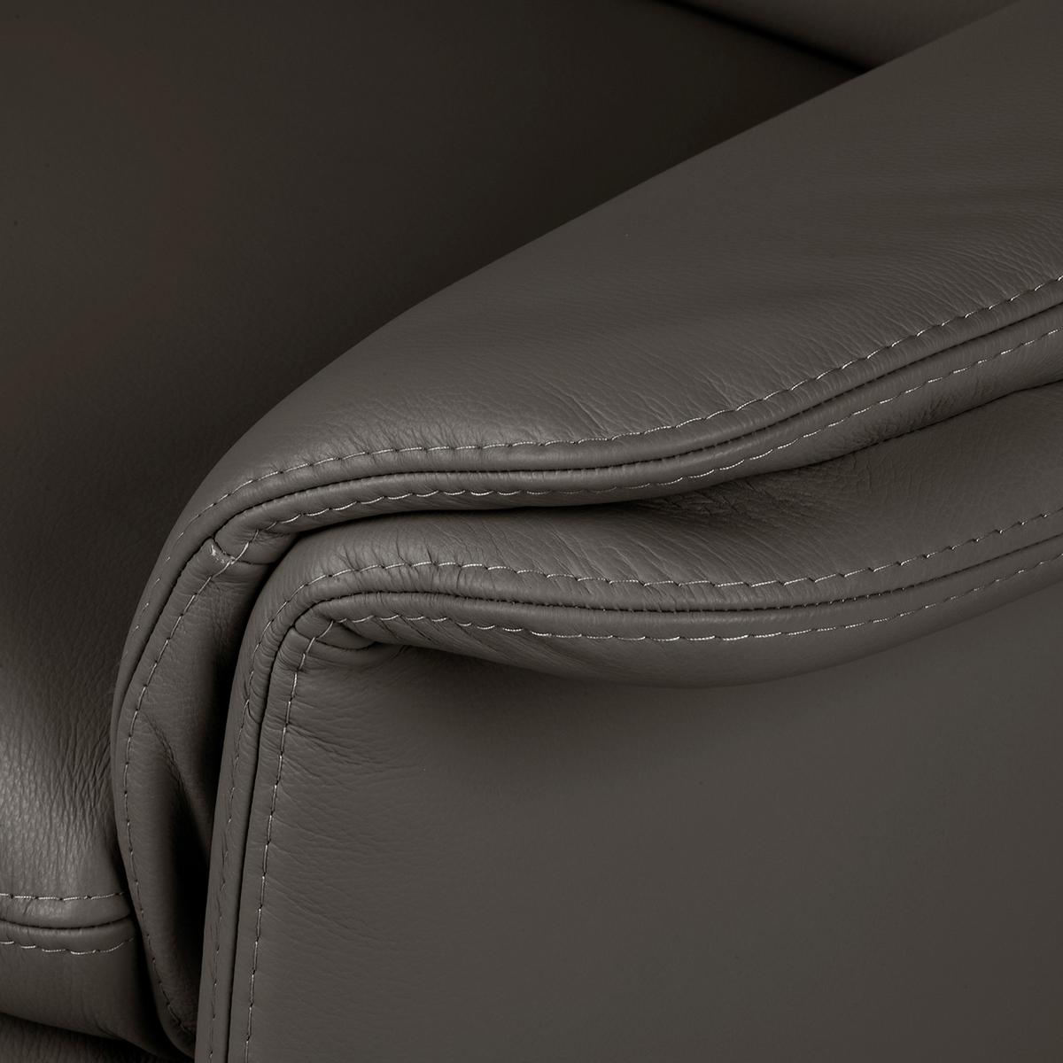 3-Sitzer-Sofa Comodo Echtleder Dunkelbraun B: 214cm - Dunkelbraun/Silberfarben, Design, Leder (214/90/88cm) - Livetastic