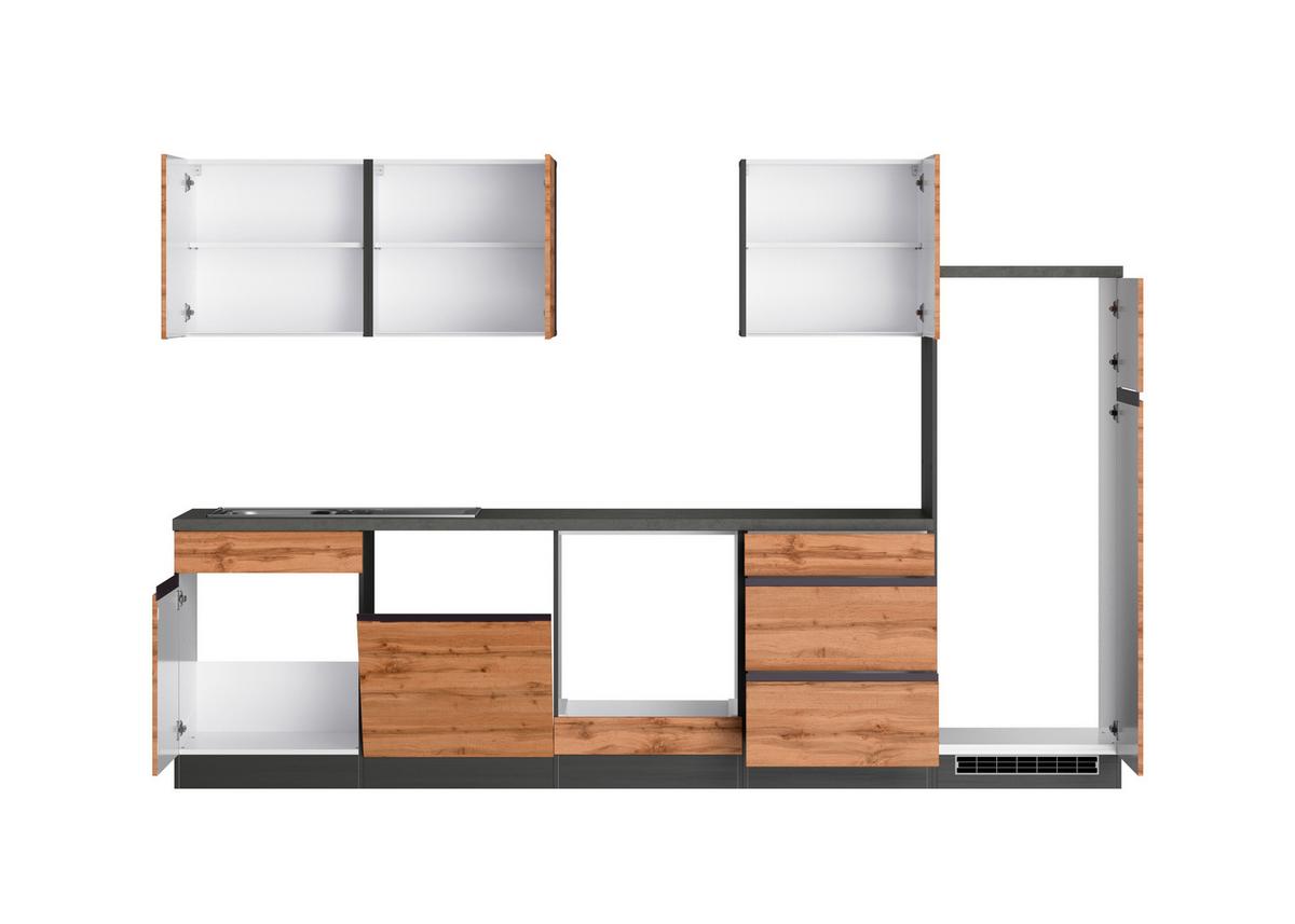 Küchenzeile Turin ohne Geräte B: 300 cm Graphit/Eiche Dekor - Eiche Wotan/Graphitfarben, Design, Holzwerkstoff (300cm) - Held