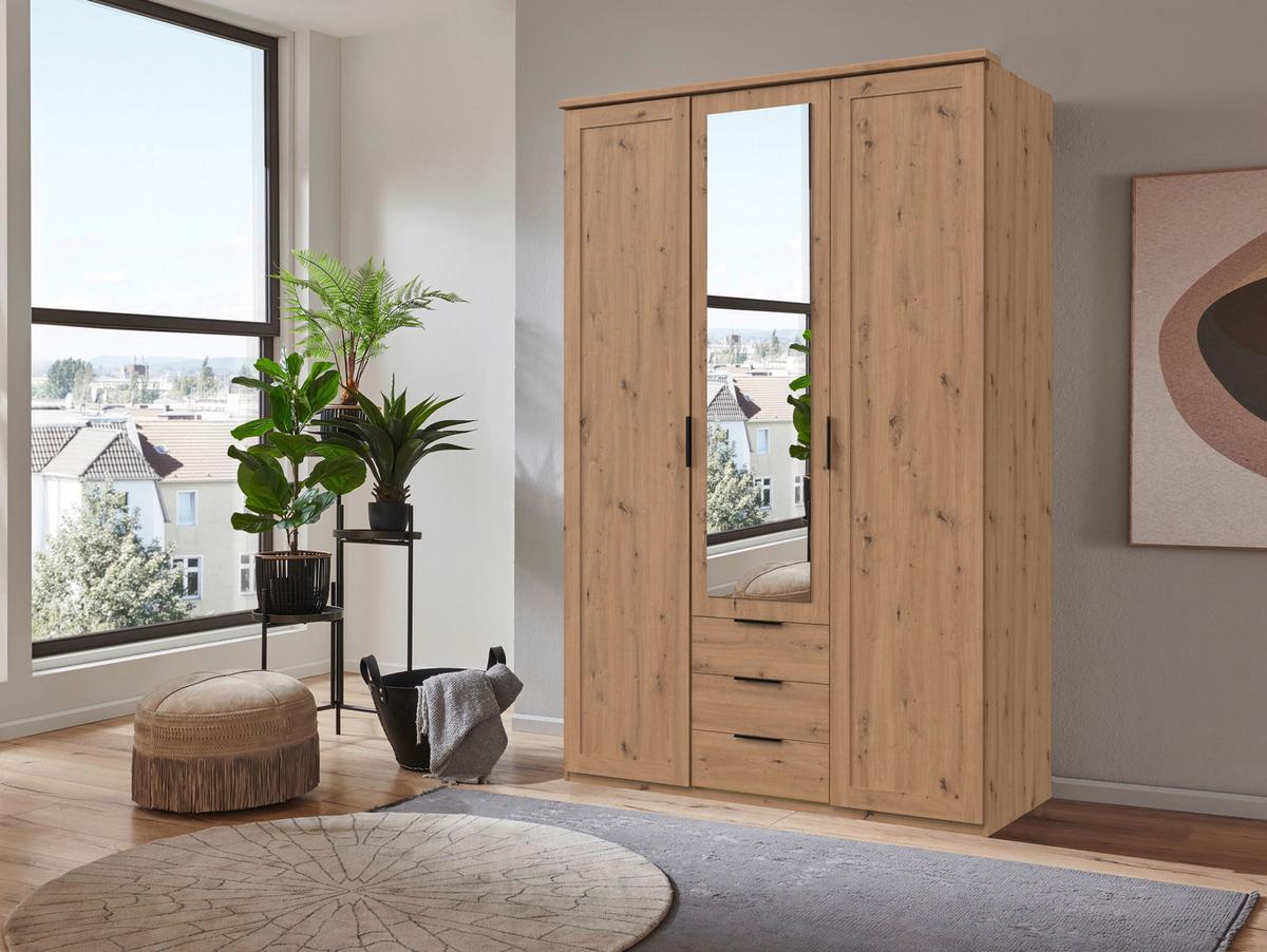 Drehtürenschrank Nadja Eiche Dekor B: 135 cm - Eiche Artisan, KONVENTIONELL, Glas/Holzwerkstoff (135/210/58cm) - MID.YOU