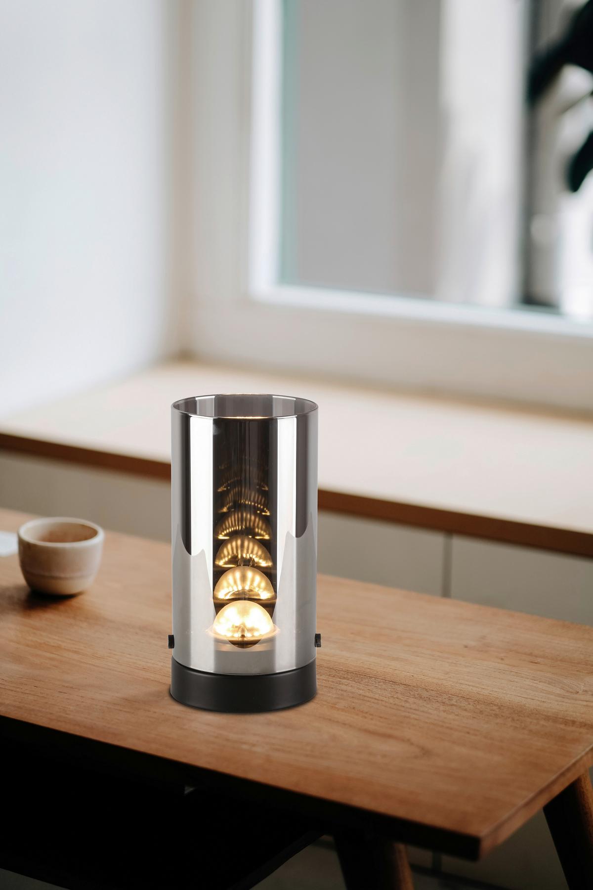 Stolná LED lampa BLOH - čierna/chrómová, Modern, kov/sklo (10/20cm) - Mömax
