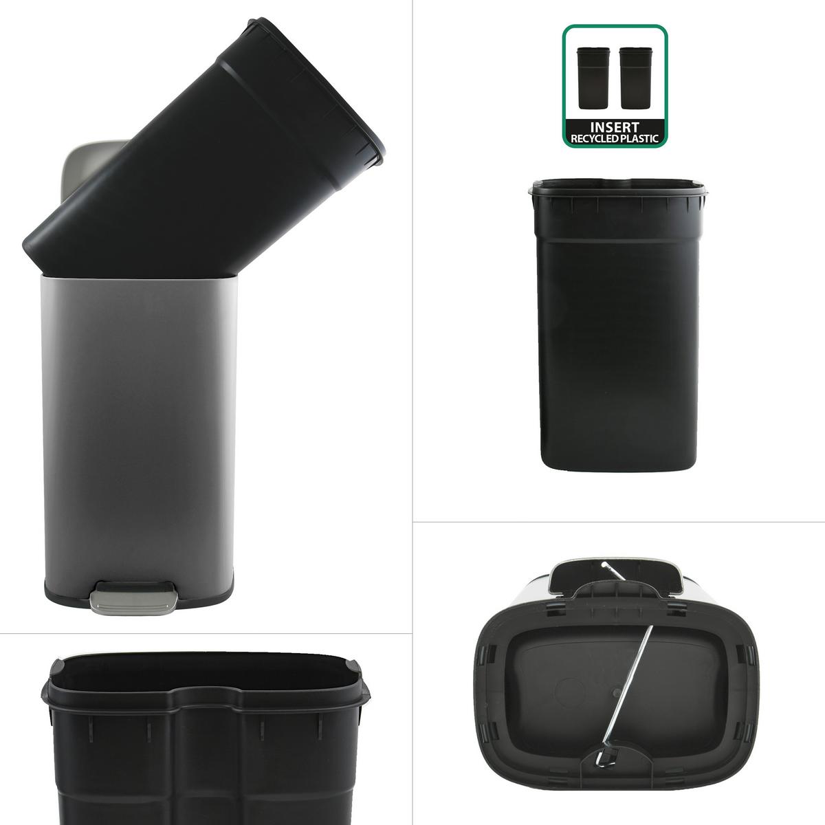 Treteimer Akira 50l Dunkelgrau Metall LxBxH: 42,7x29,7x64,3 cm - Dunkelgrau/Schwarz, Basics, Kunststoff/Metall (42,7/29,7/64,3cm) - Spirella